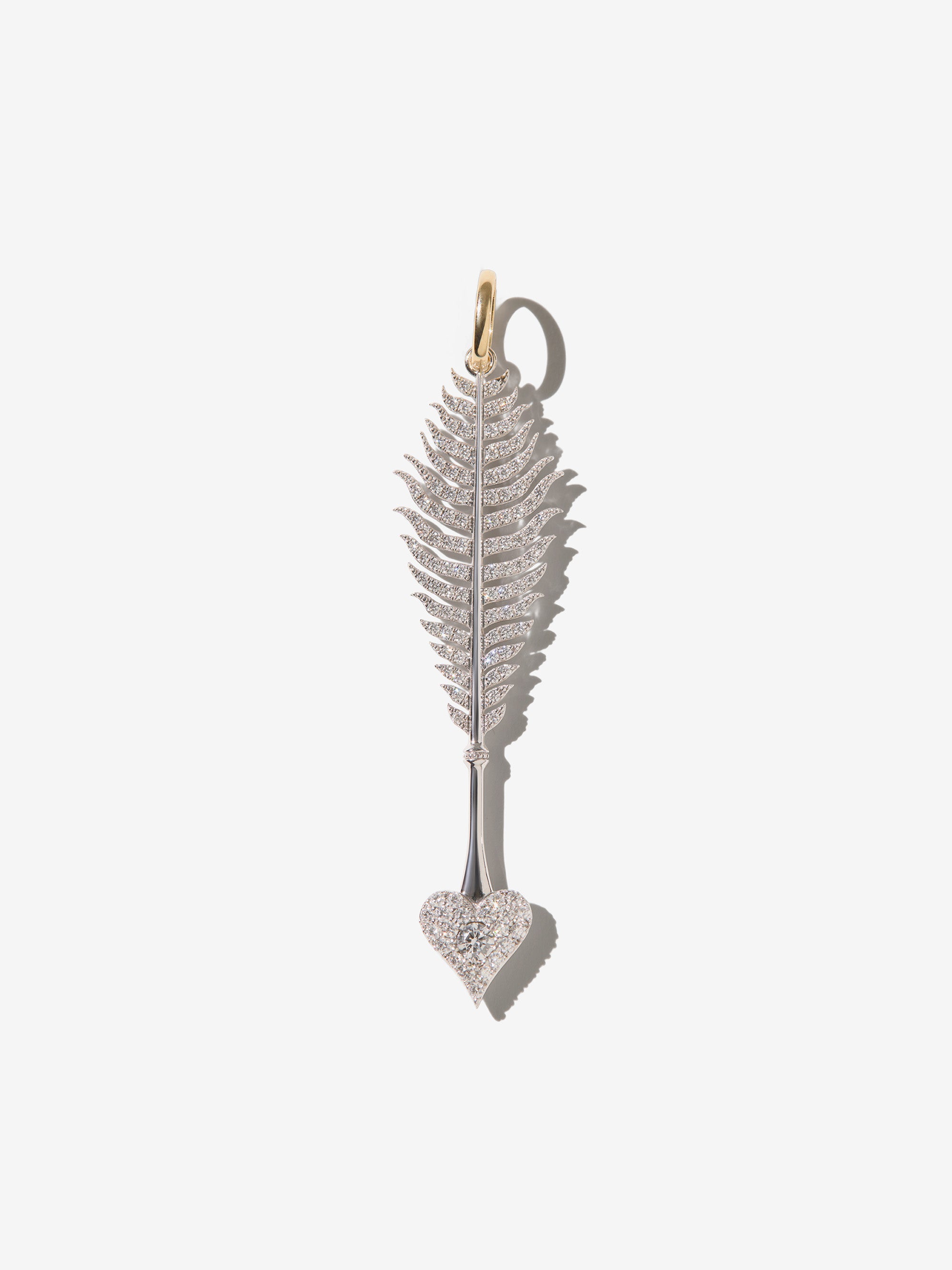 9-10X XVIII. Grande Gold Diamond Feather Heart Charm