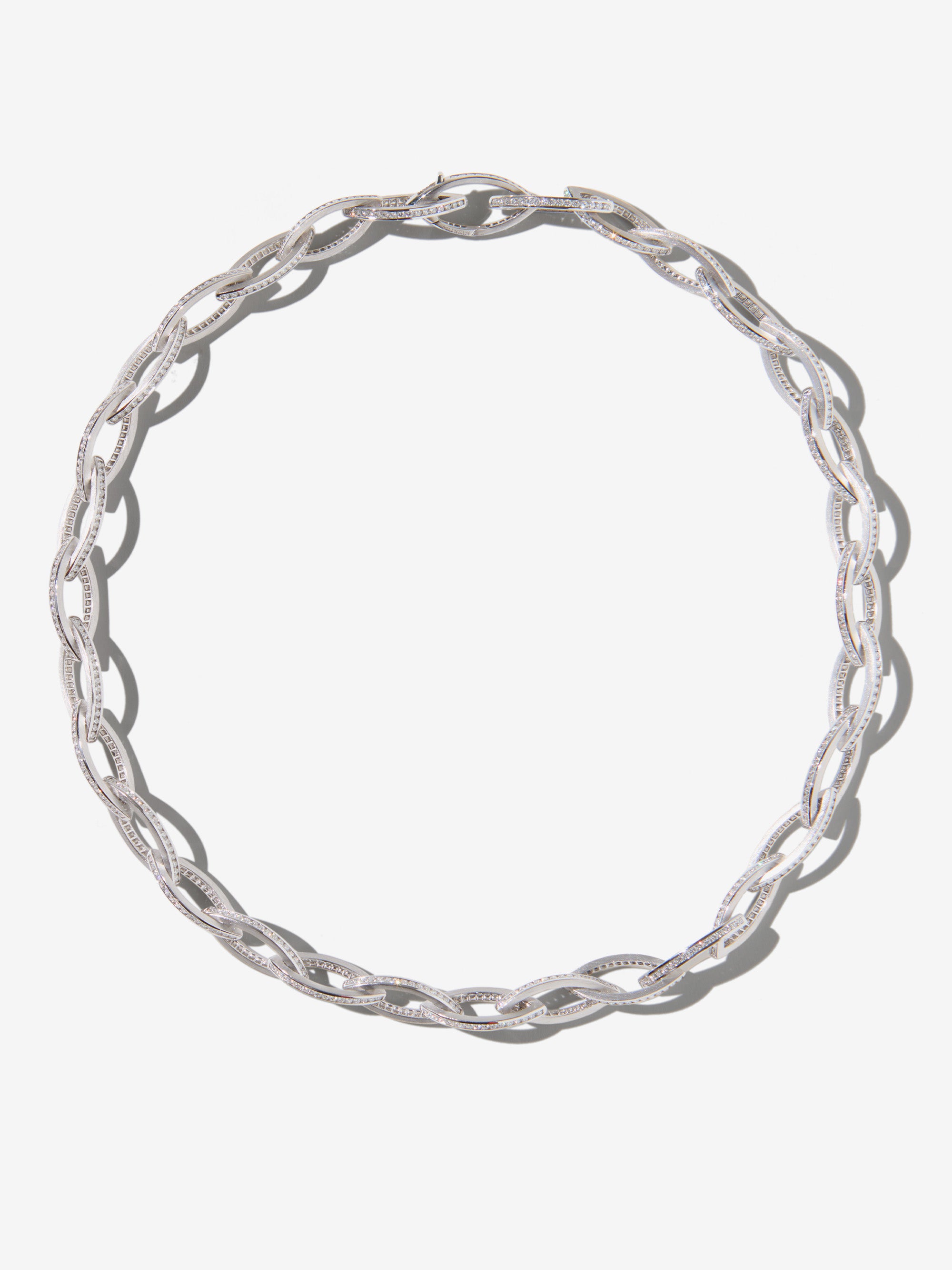 2N XVIII. Grande Marquise Link White Gold Channel Diamond Necklace