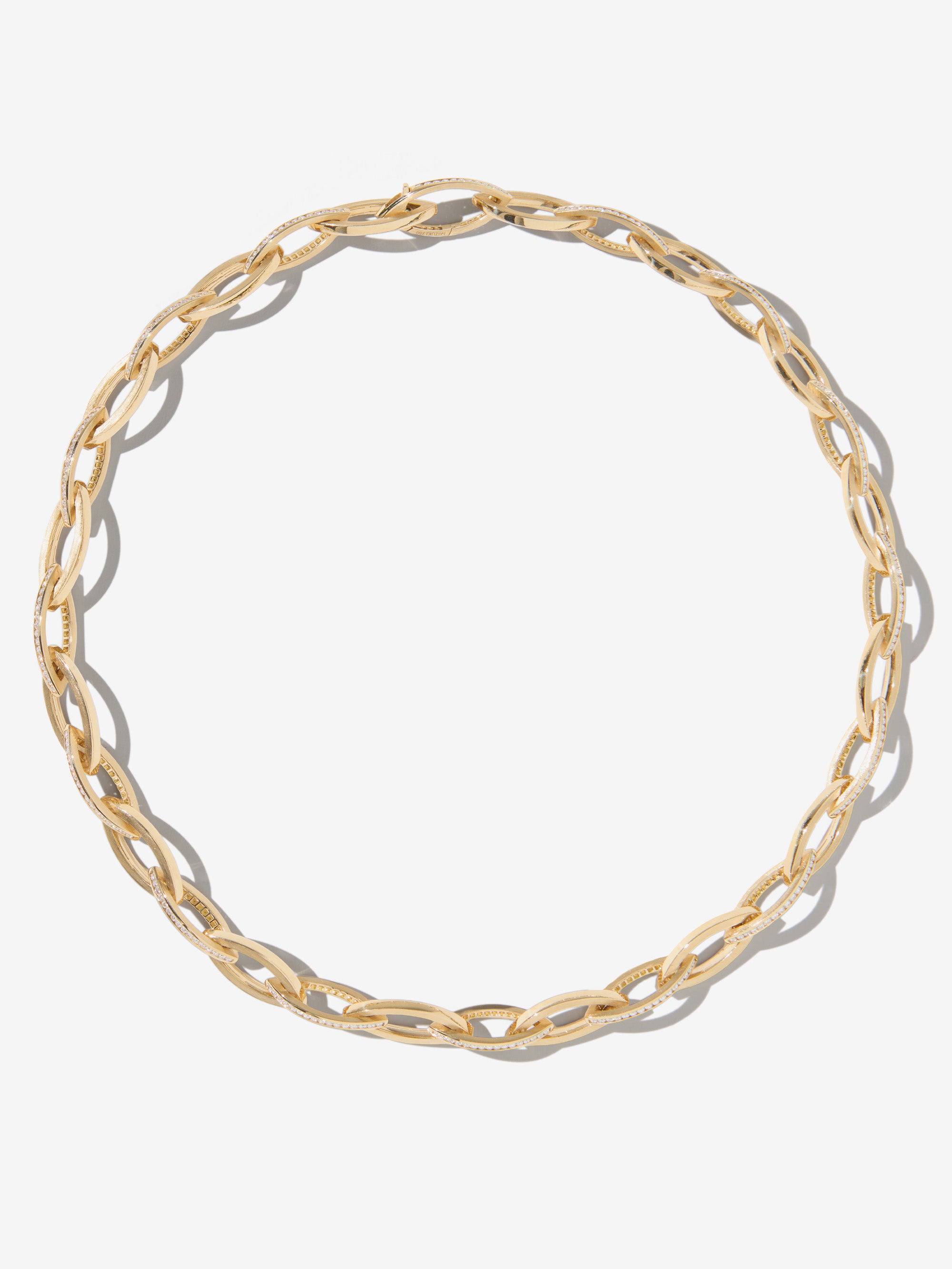 3N XVIII. Marquise Link Yellow Gold Alternating Channel Diamond Necklace