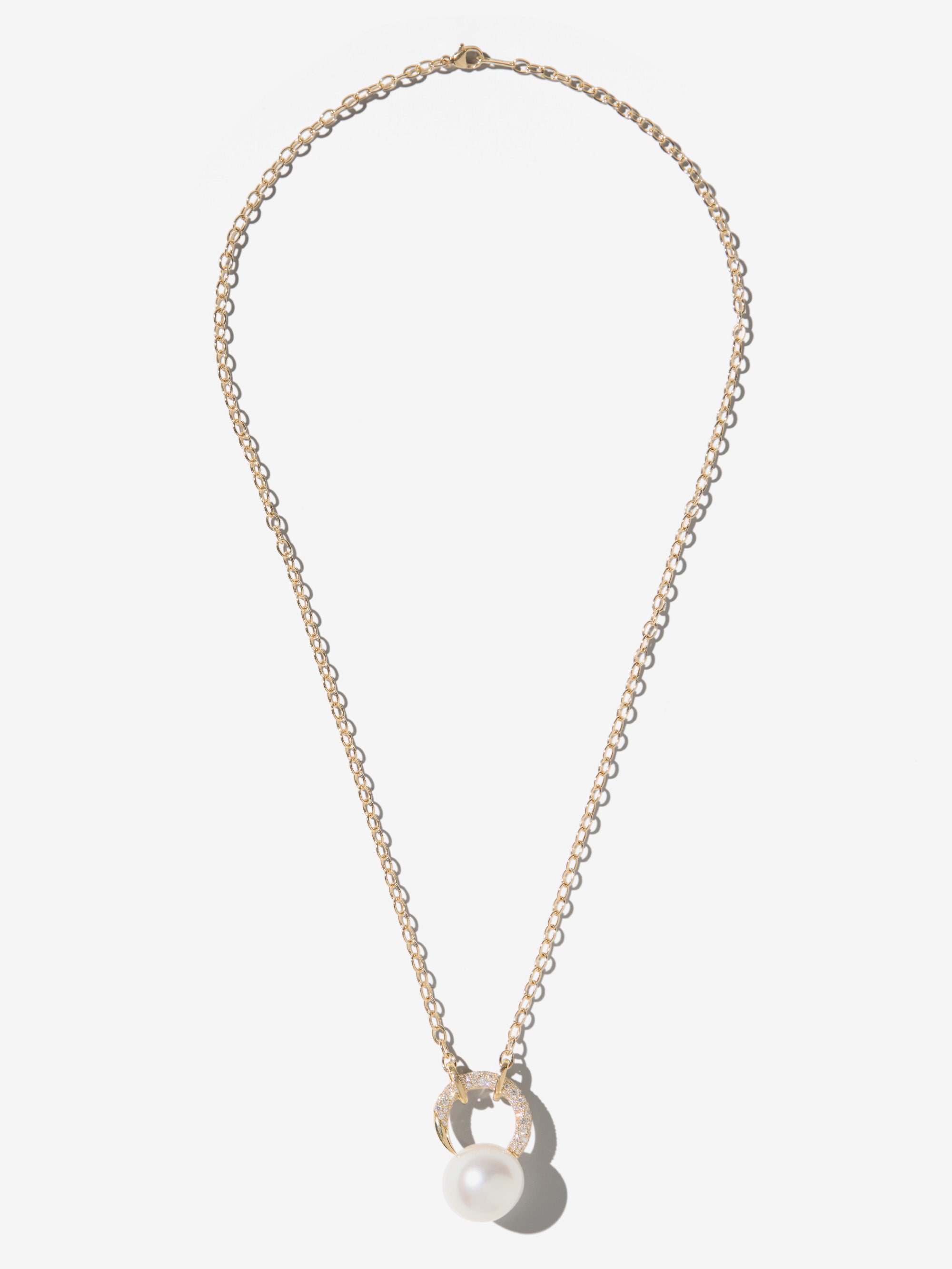 6NX XVIII. Yellow Gold Curved Diamond South Sea Pearl Necklace