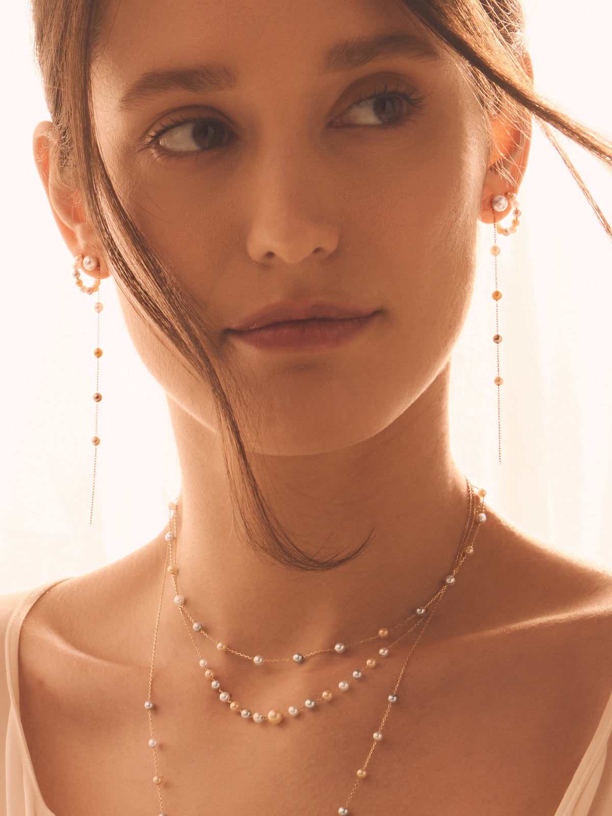14kt Gold White Grey and Gold Akoya Multi Pearl Necklace
