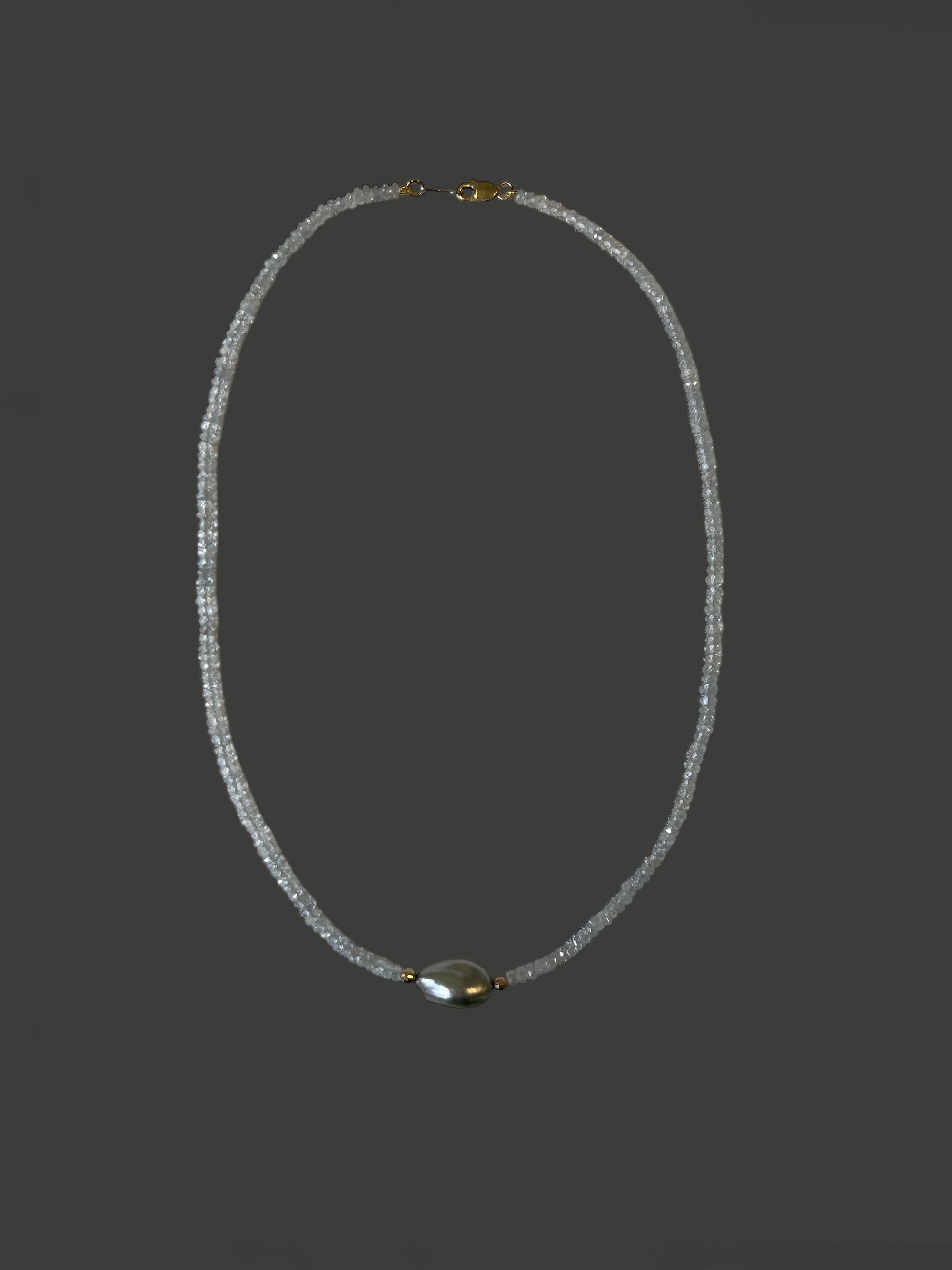 FN23 White Topaz and Tahitian Keshi Necklace