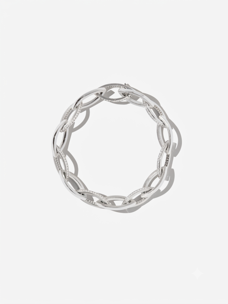 XVIII. 18kt White Gold Marquise Link With Alternating Channel Diamond Bracelet