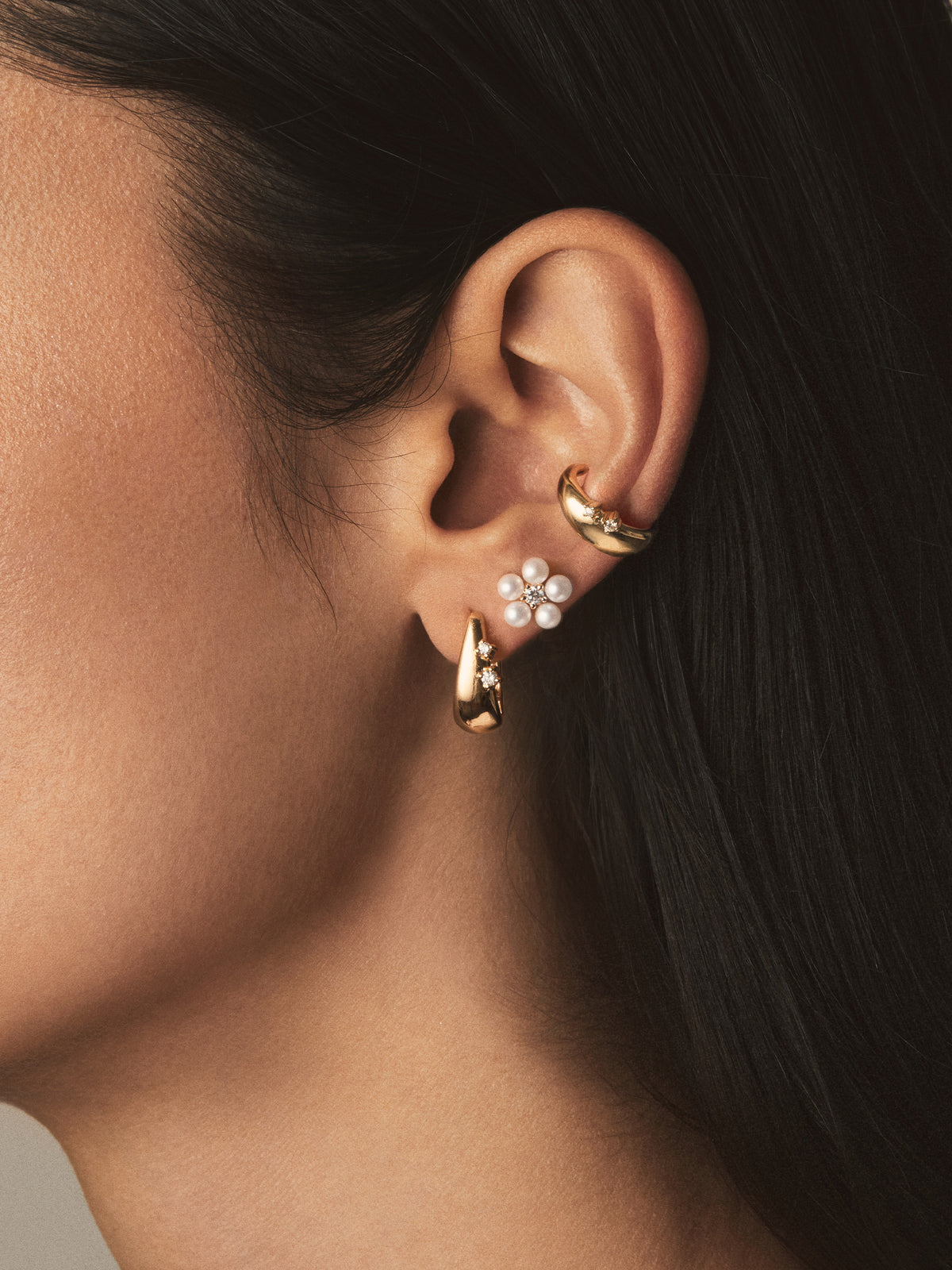 14kt Sculptural Gold Diamond Ear Cuff