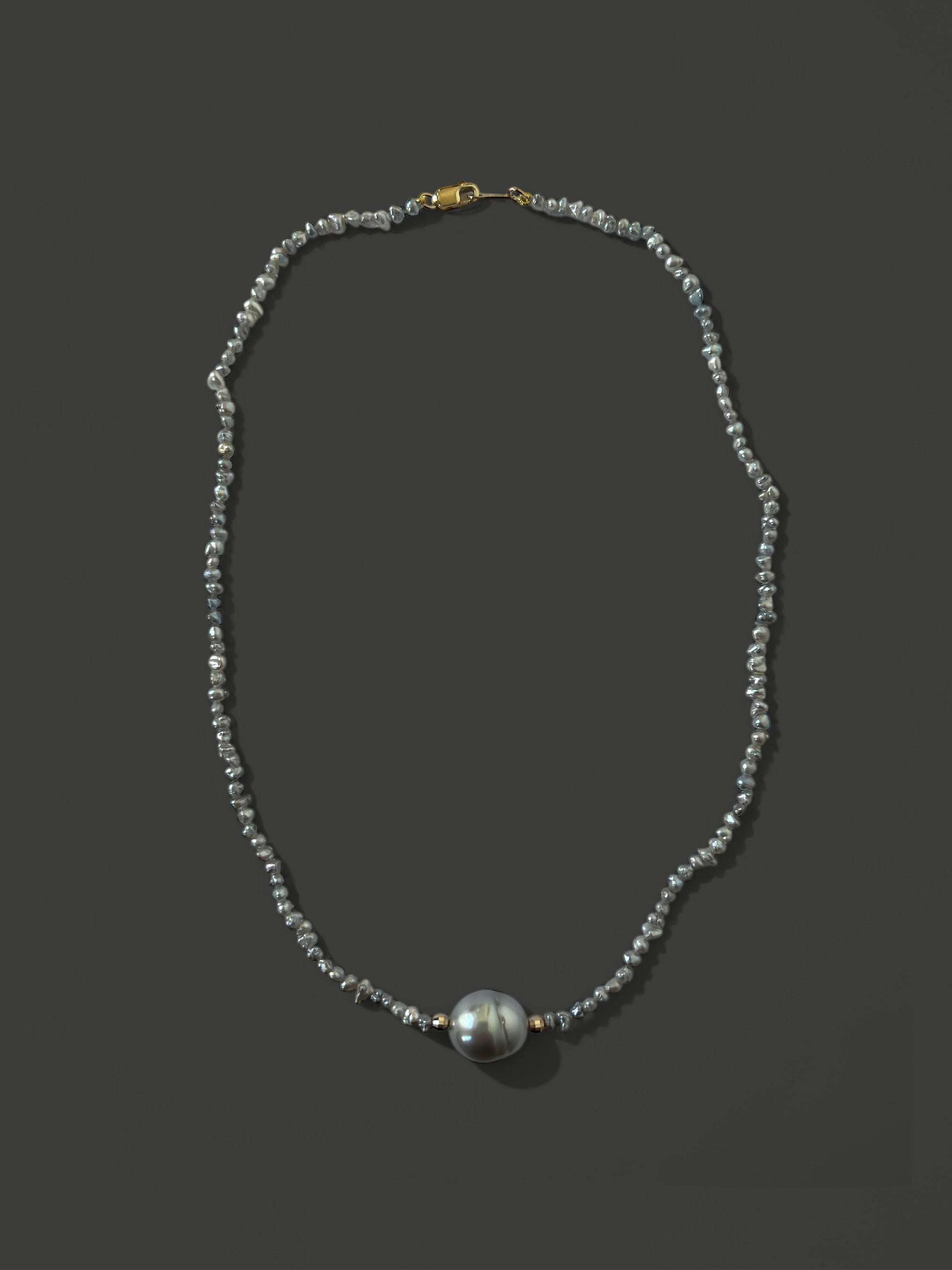 FN25 Silver Keshi Pearl and Silver South Sea Baroque Pearl Necklace