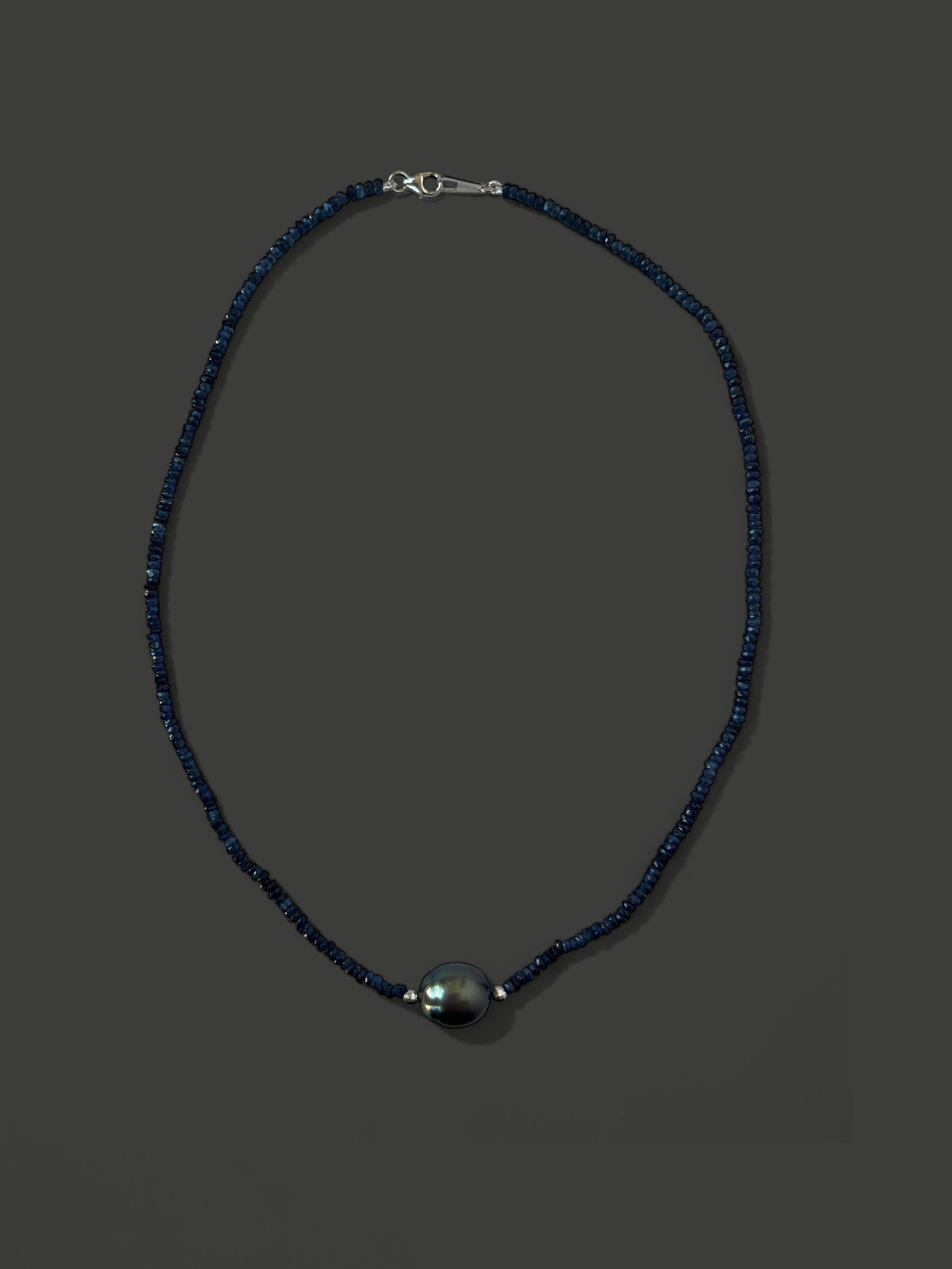 FN32 Blue Sapphire and Black Tahitian Pearl Necklace