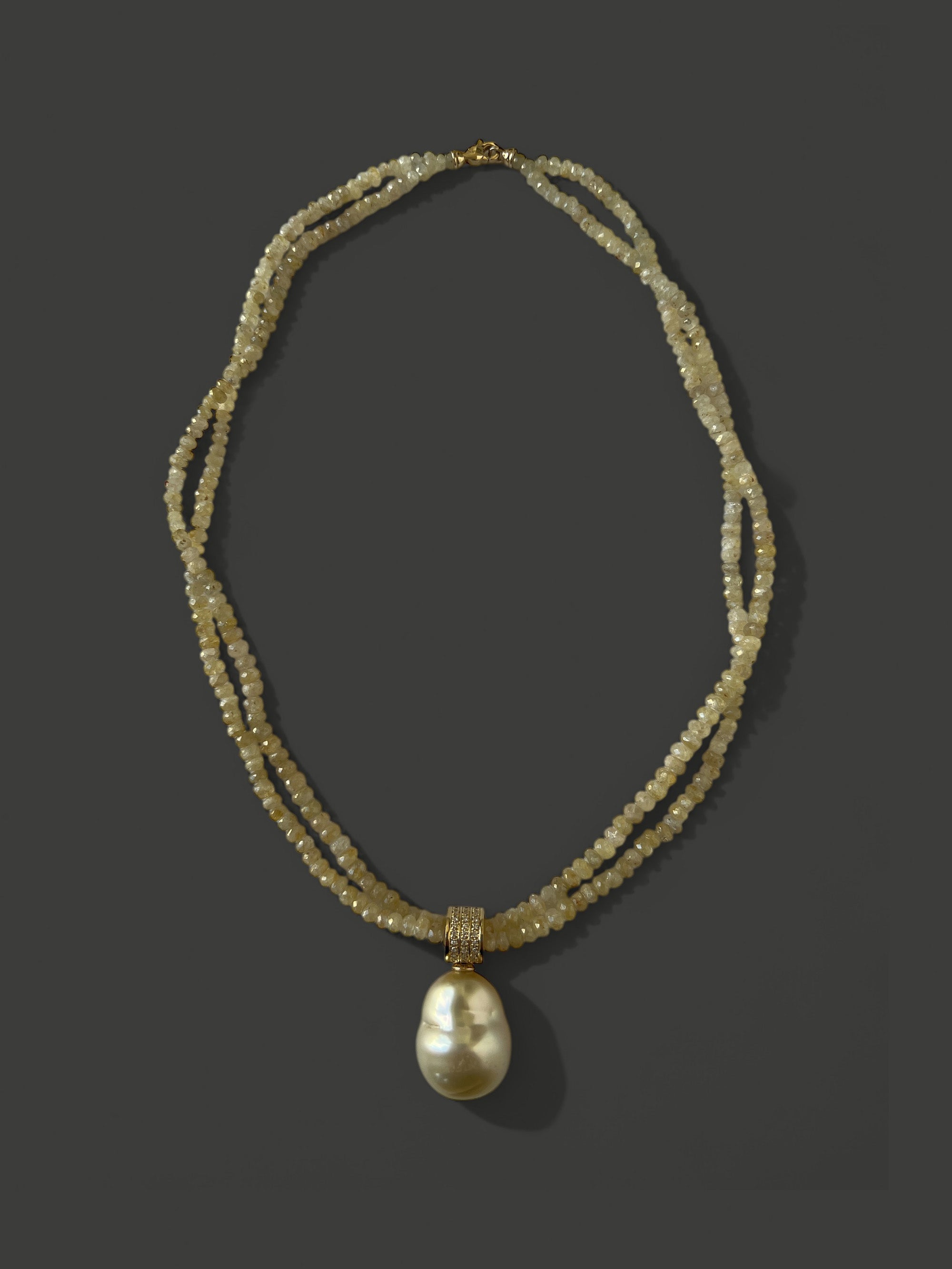 FN34 Golden Two Strand Sapphire with Golden South Sea Pearl and Diamond Necklace