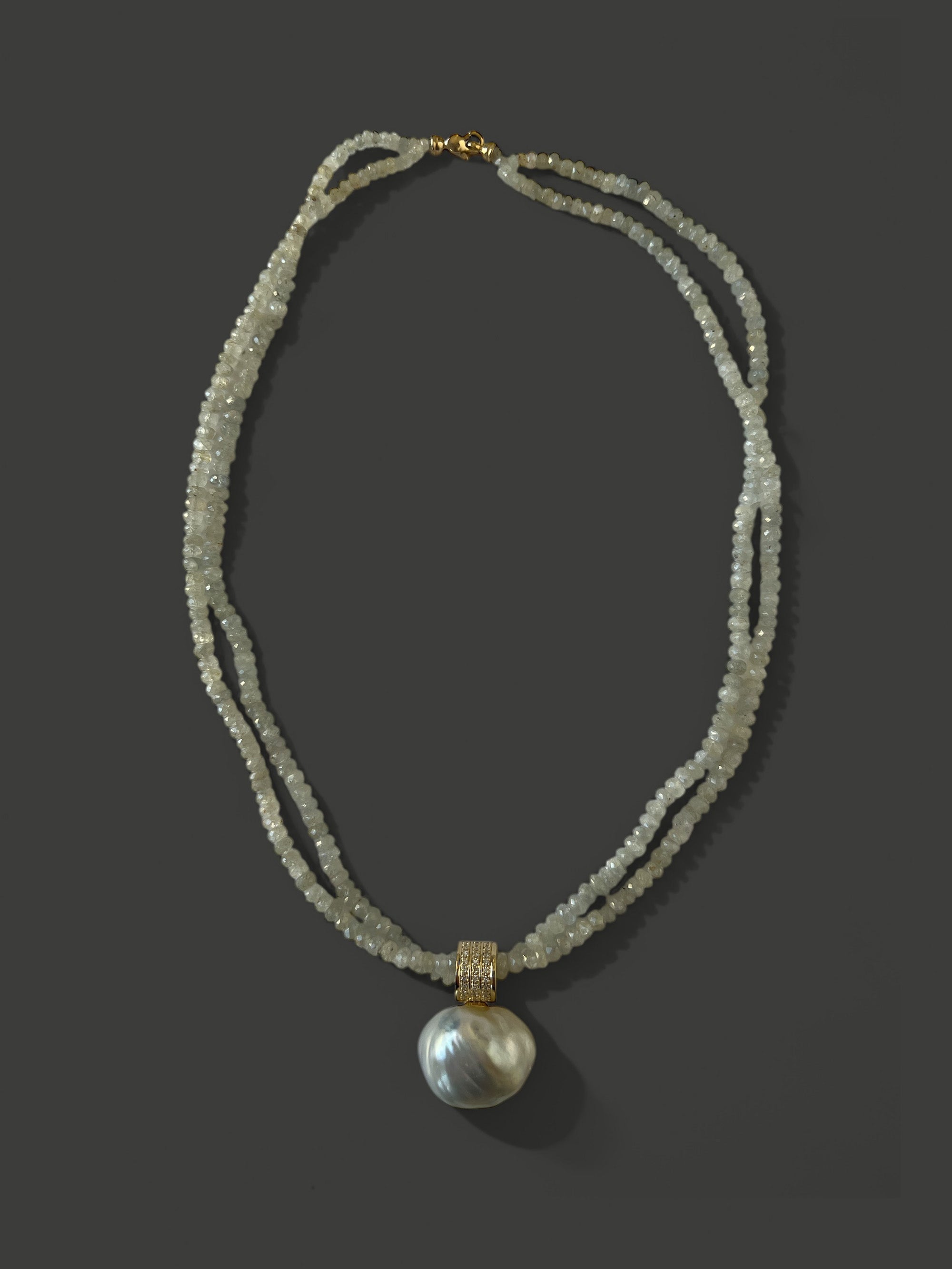 FN35 Gray Double Strand Sapphire with Grey South Sea Pearl and Diamond Necklace