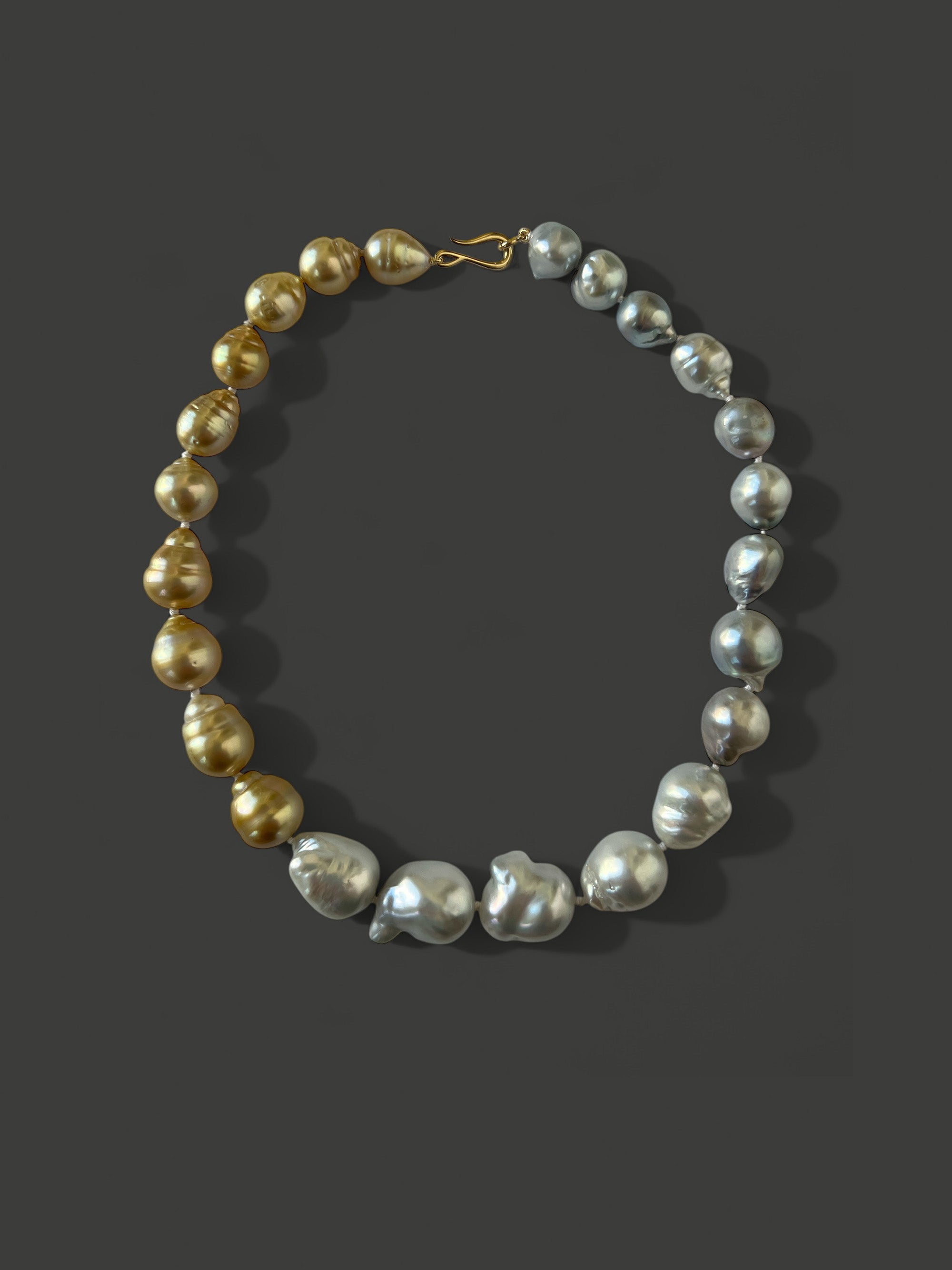 FN40 Cascading Light Grey South Sea And Golden South Sea Baroque Pearl Necklace