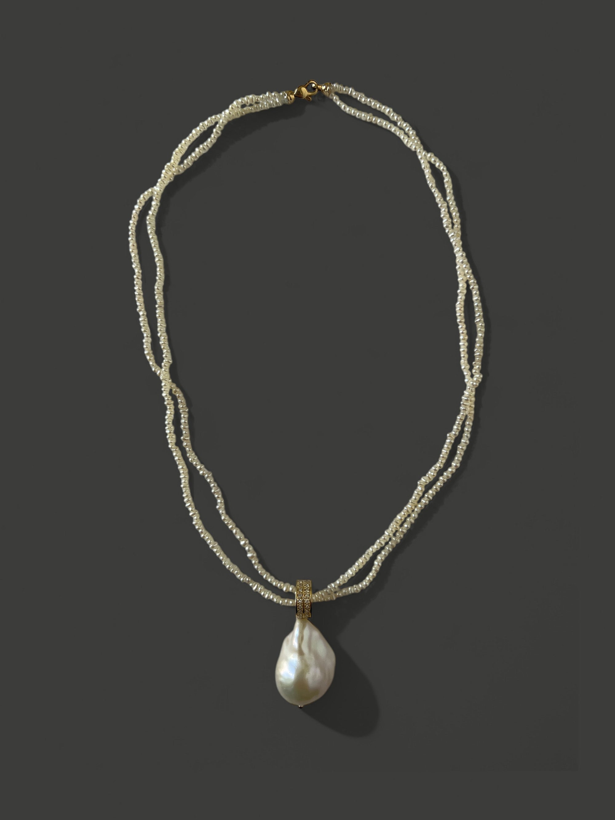 FN41 Multi Strand Dancing Pearl And White Baroque Pearl and Diamond Necklace