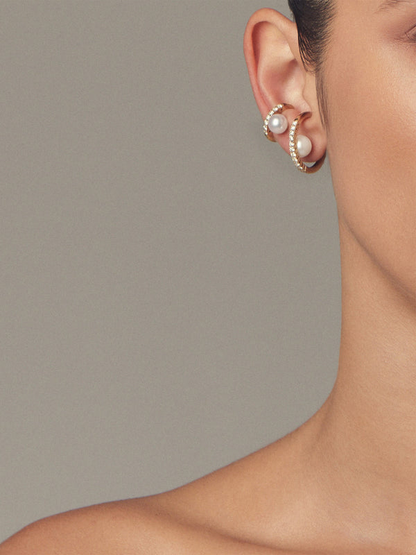 PE4 Prive. Akoya Pearl with Diamond Large Ear Cuff
