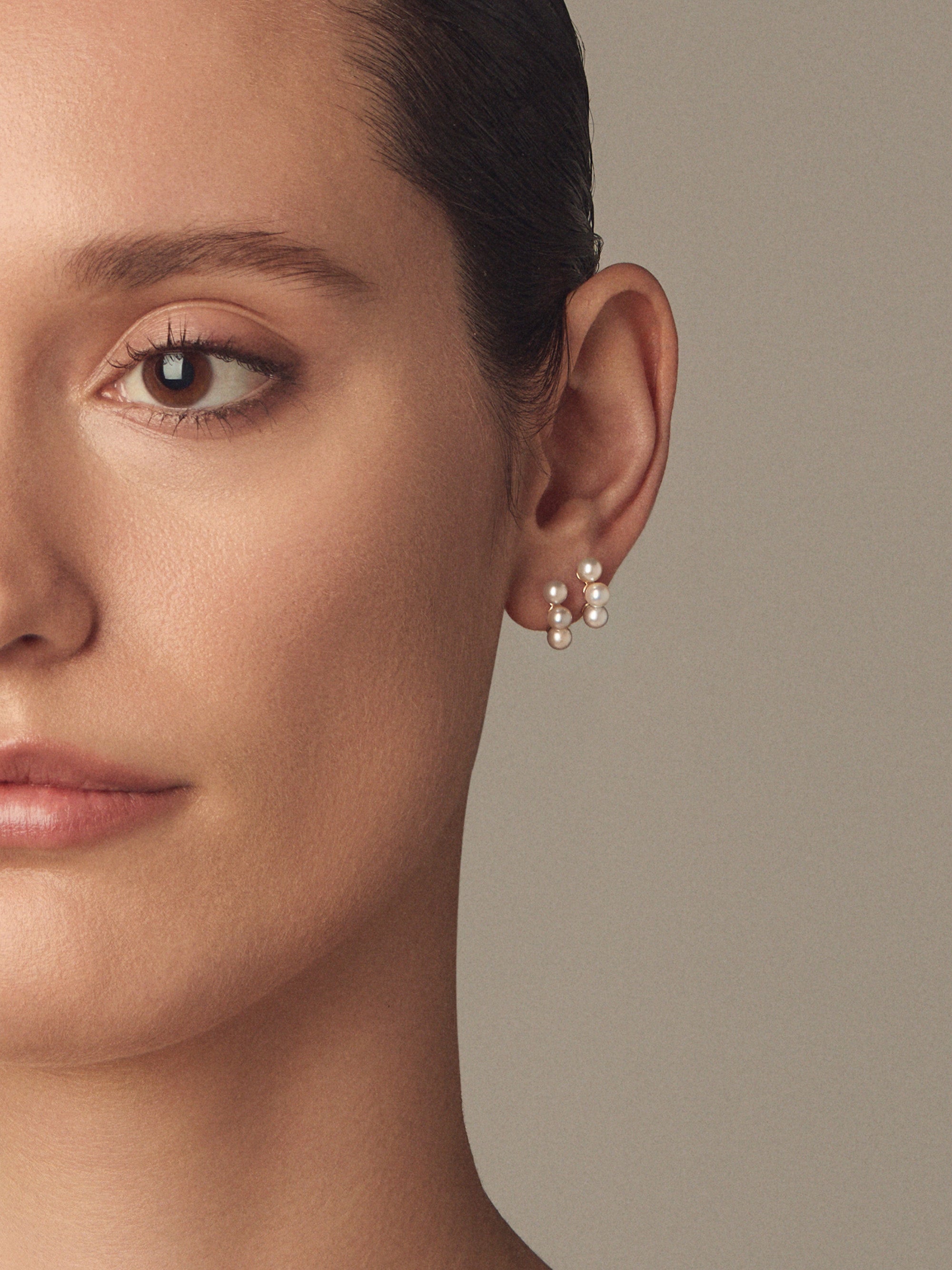 SBE447 Sea of Beauty. White Triple Akoya Pearl Stud