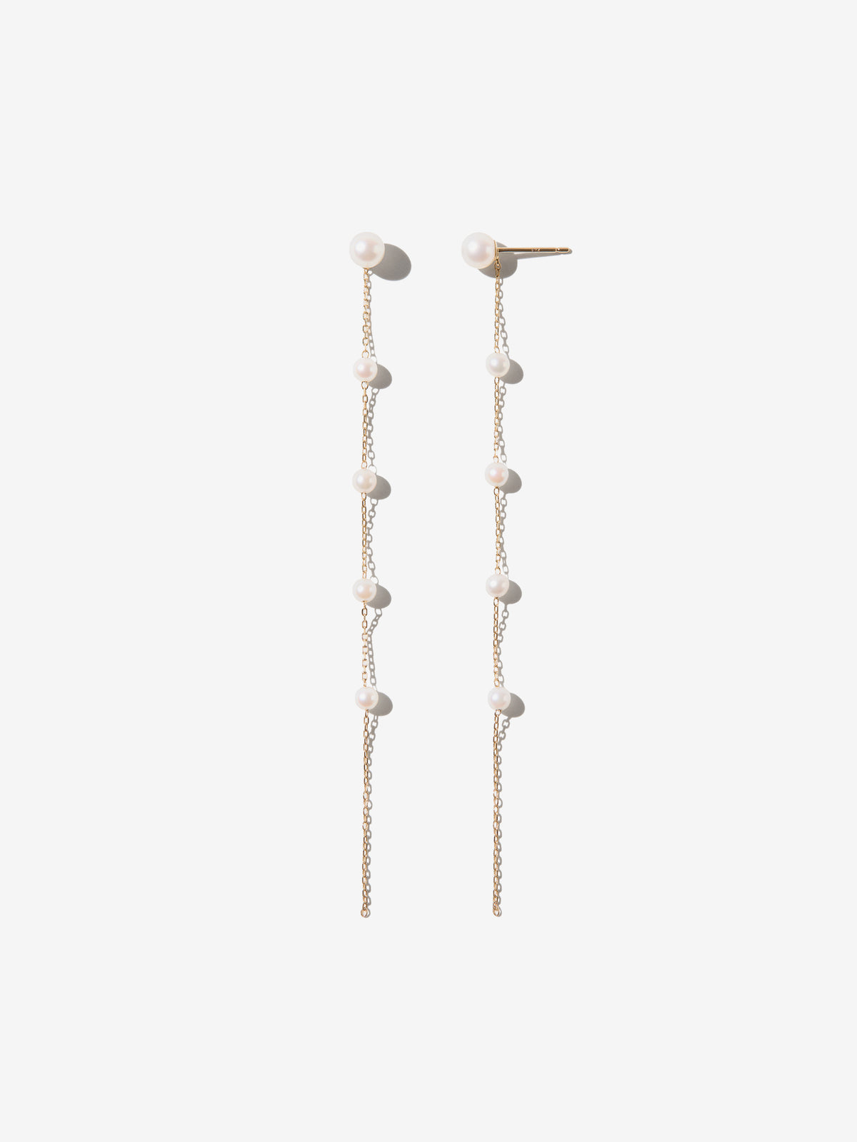 14kt Gold White Akoya Pearl Long Chain Earring