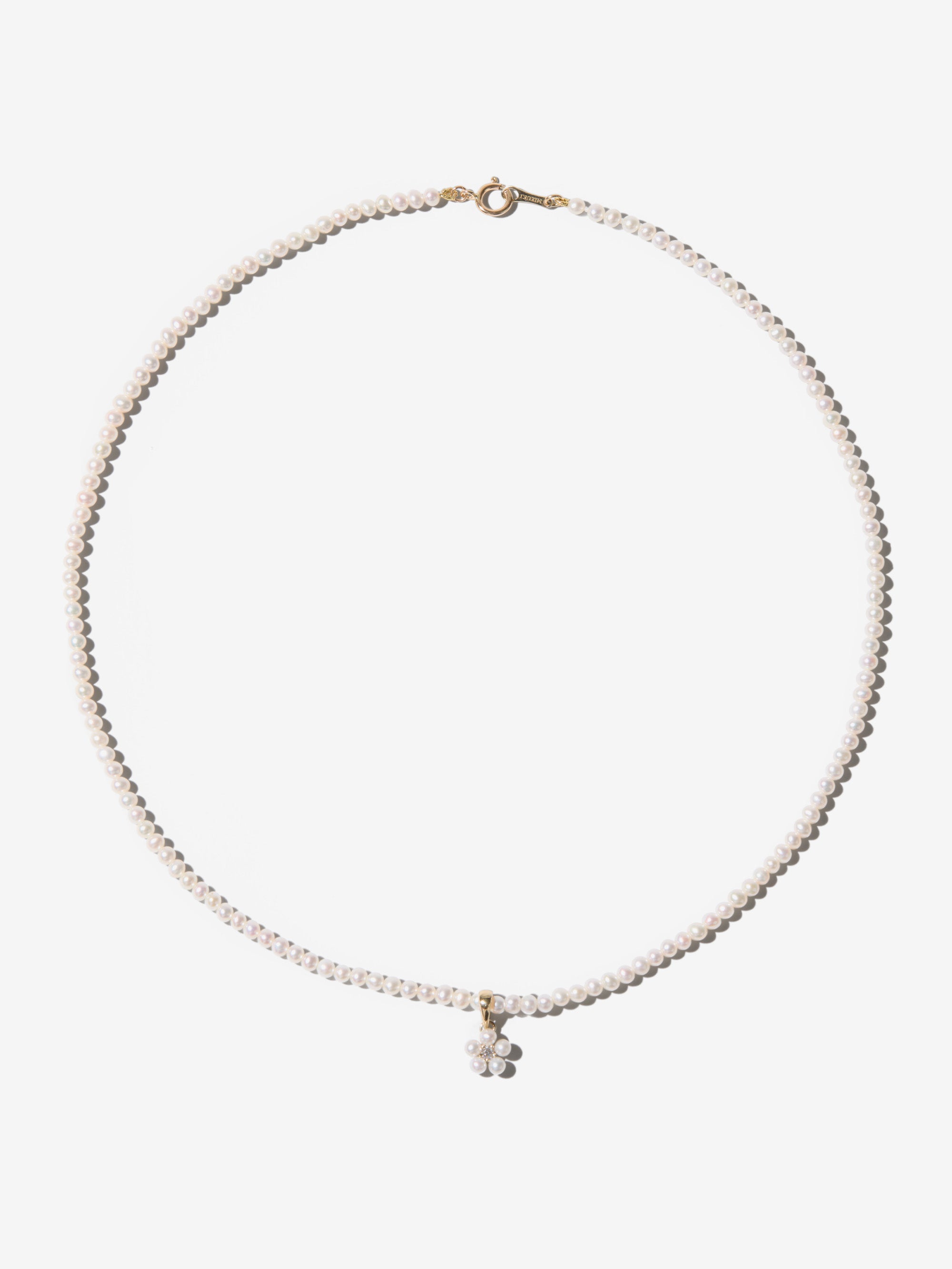 SBN329X18 Sea of Beauty. Pearl and Diamond Flower on Pearl Necklace