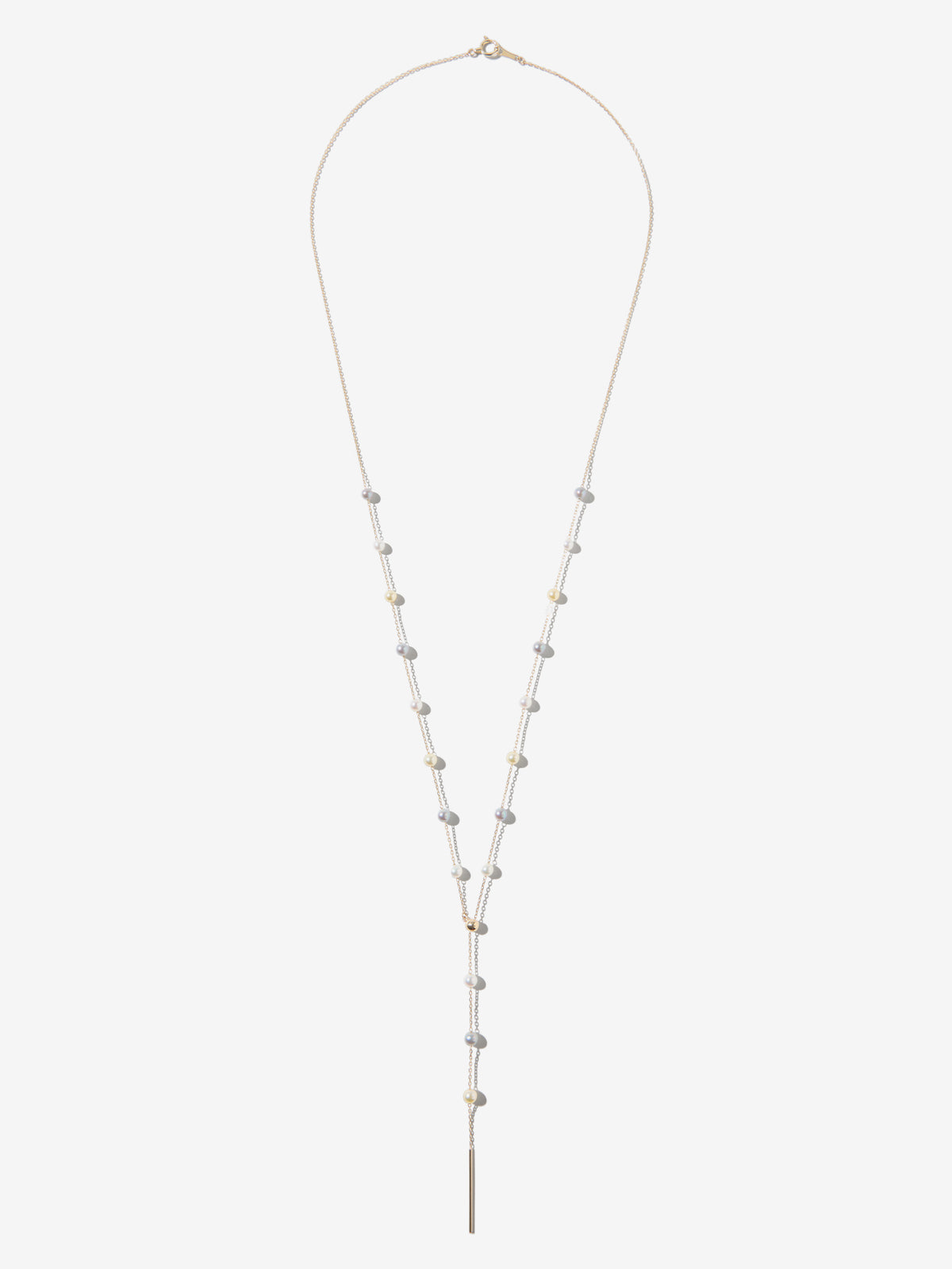 14kt Gold White Grey and Gold Akoya Pearl Long Y Necklace