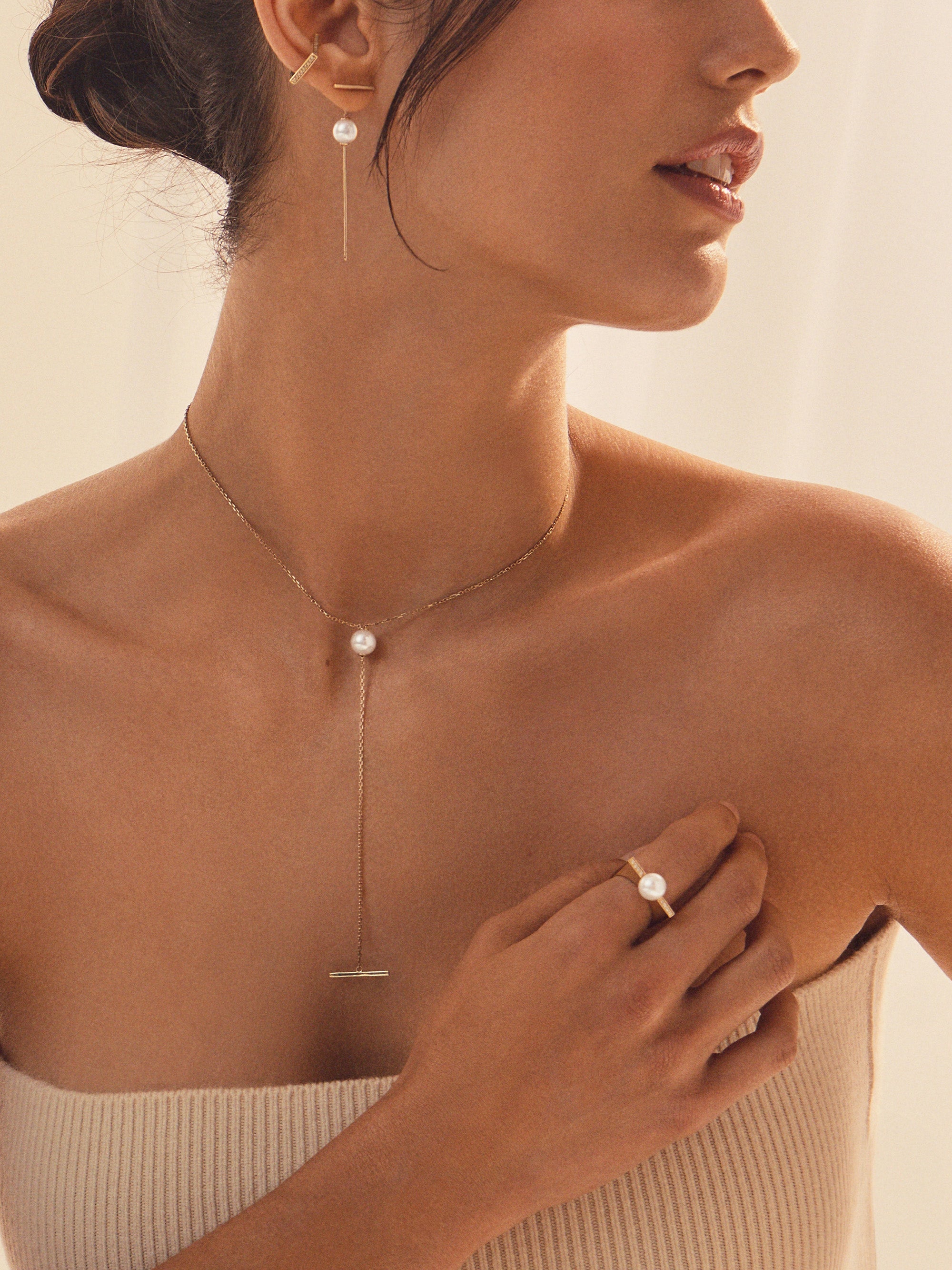 SBN307 Sea of Beauty. Pearl Slider Bar Necklace