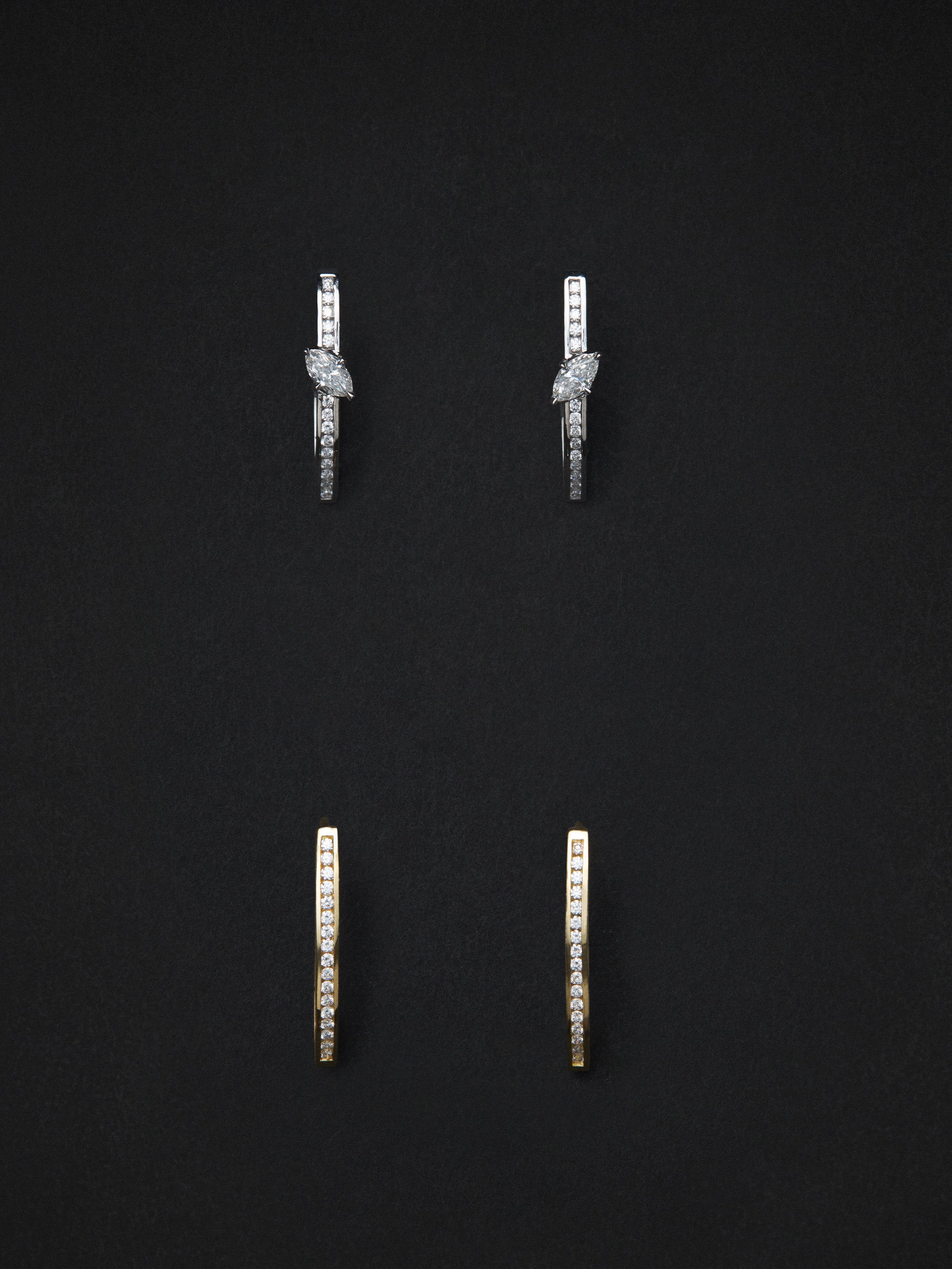 9E XVIII. Marquise Link Yellow Gold and Channel Diamond Earring