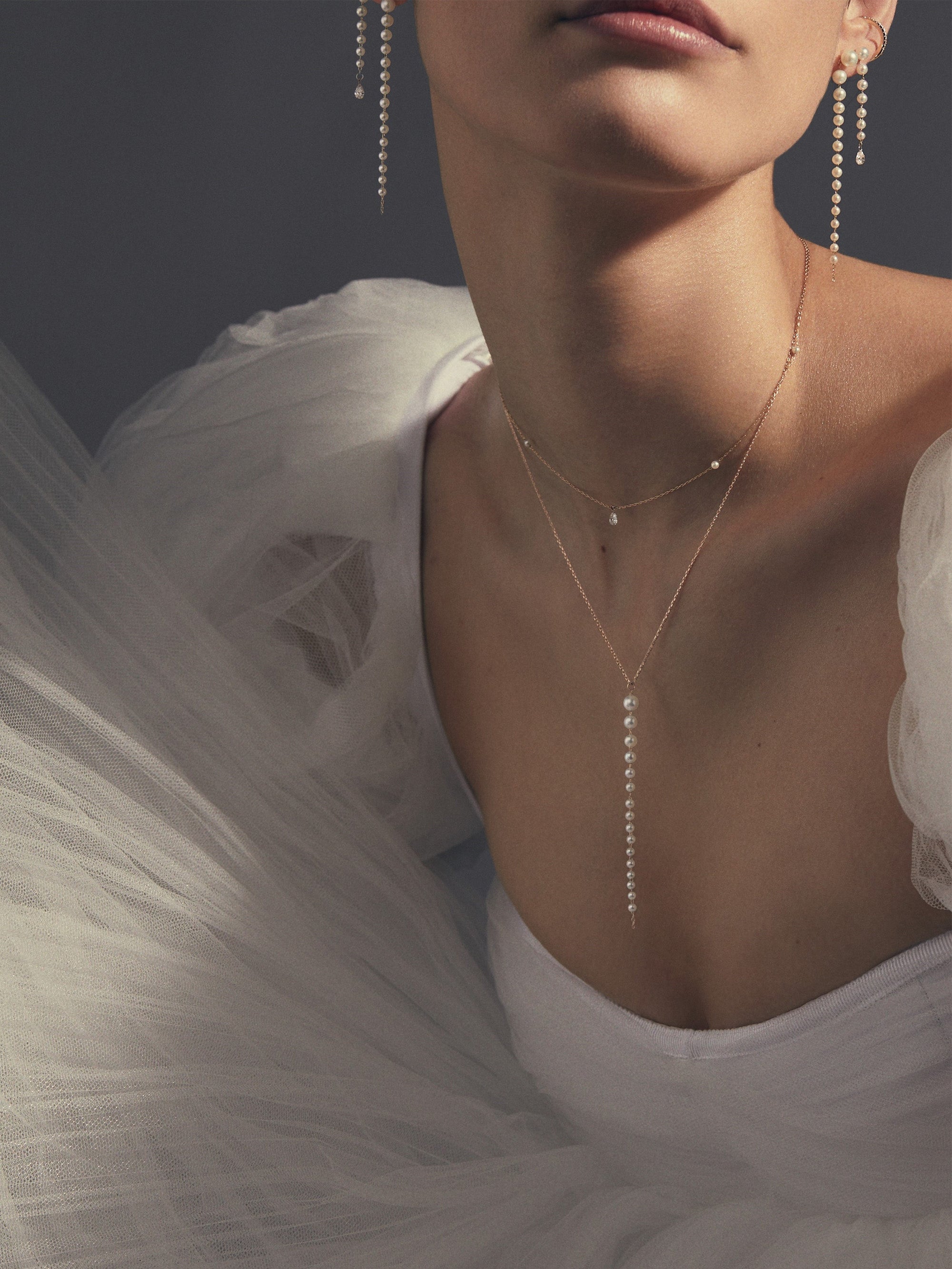 SBN271 Sea of Beauty Collection. Long Cascading Pearl Drop Necklace