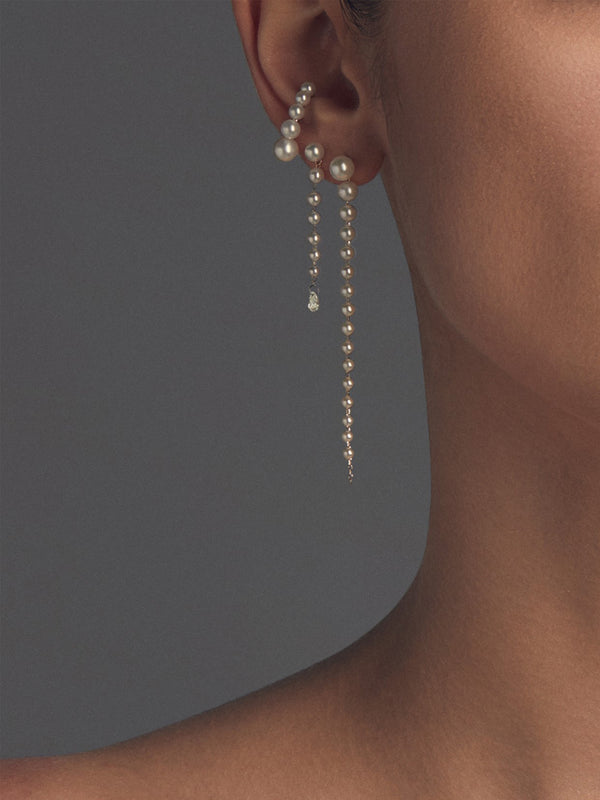 SBE358 Sea of Beauty. Pear Diamonds With Cascading Pearl Earrings