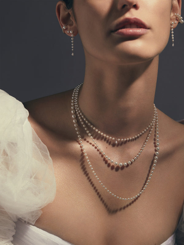 SBN265 Sea of Beauty. Diamond Pear and Floating Pearl Necklace