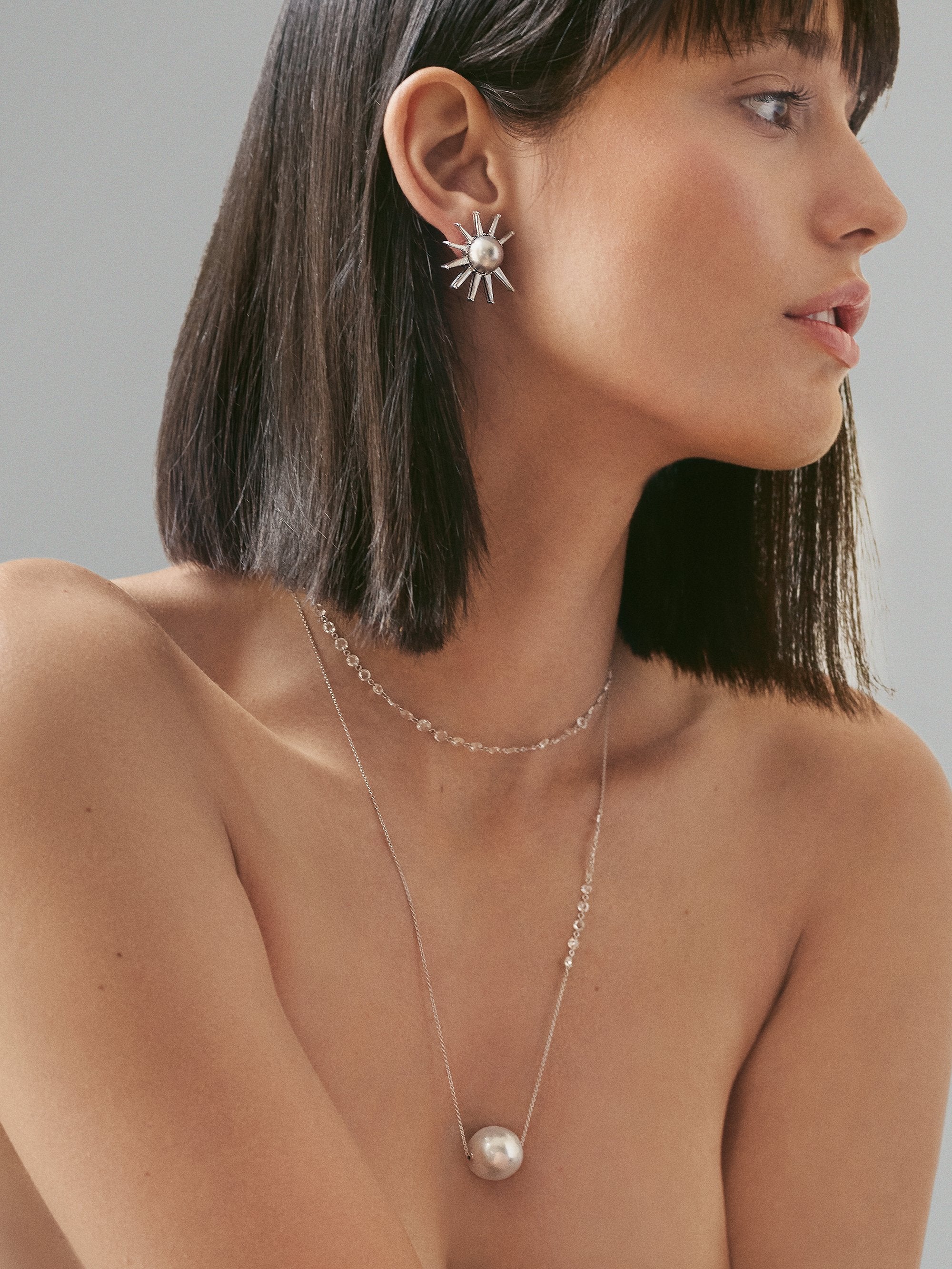 MP107-S Prive. Rose Cut Diamond and Baroque Pearl Adjustable Necklace