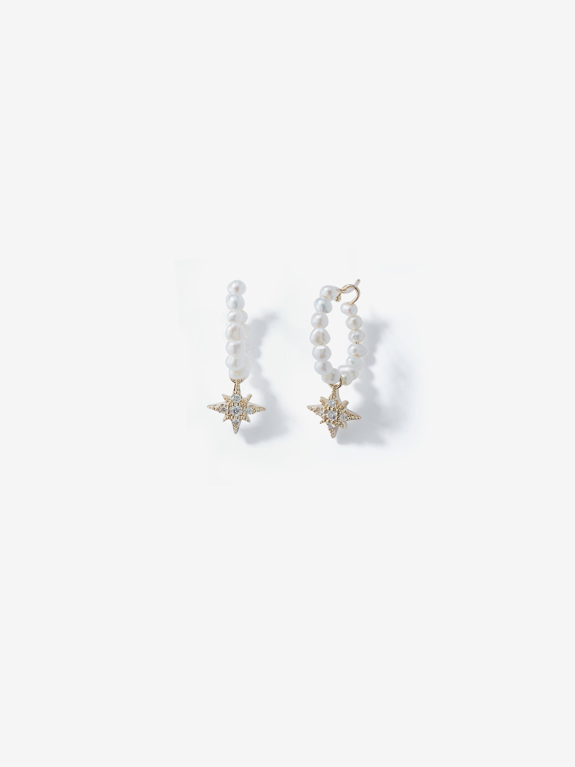 Small Pearl and Diamond Star Hoops SBE333A