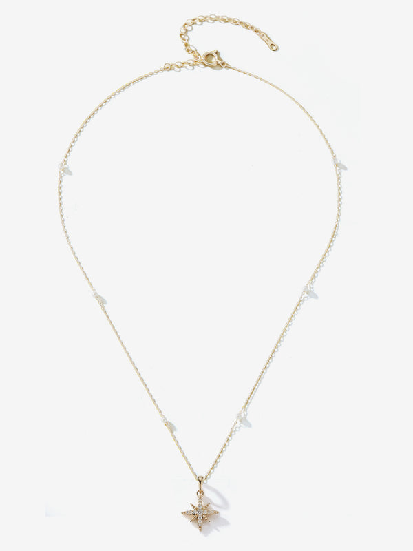 SBN246B Sea of Beauty. Baby Pearl Chain with Medium Diamond Star Necklace
