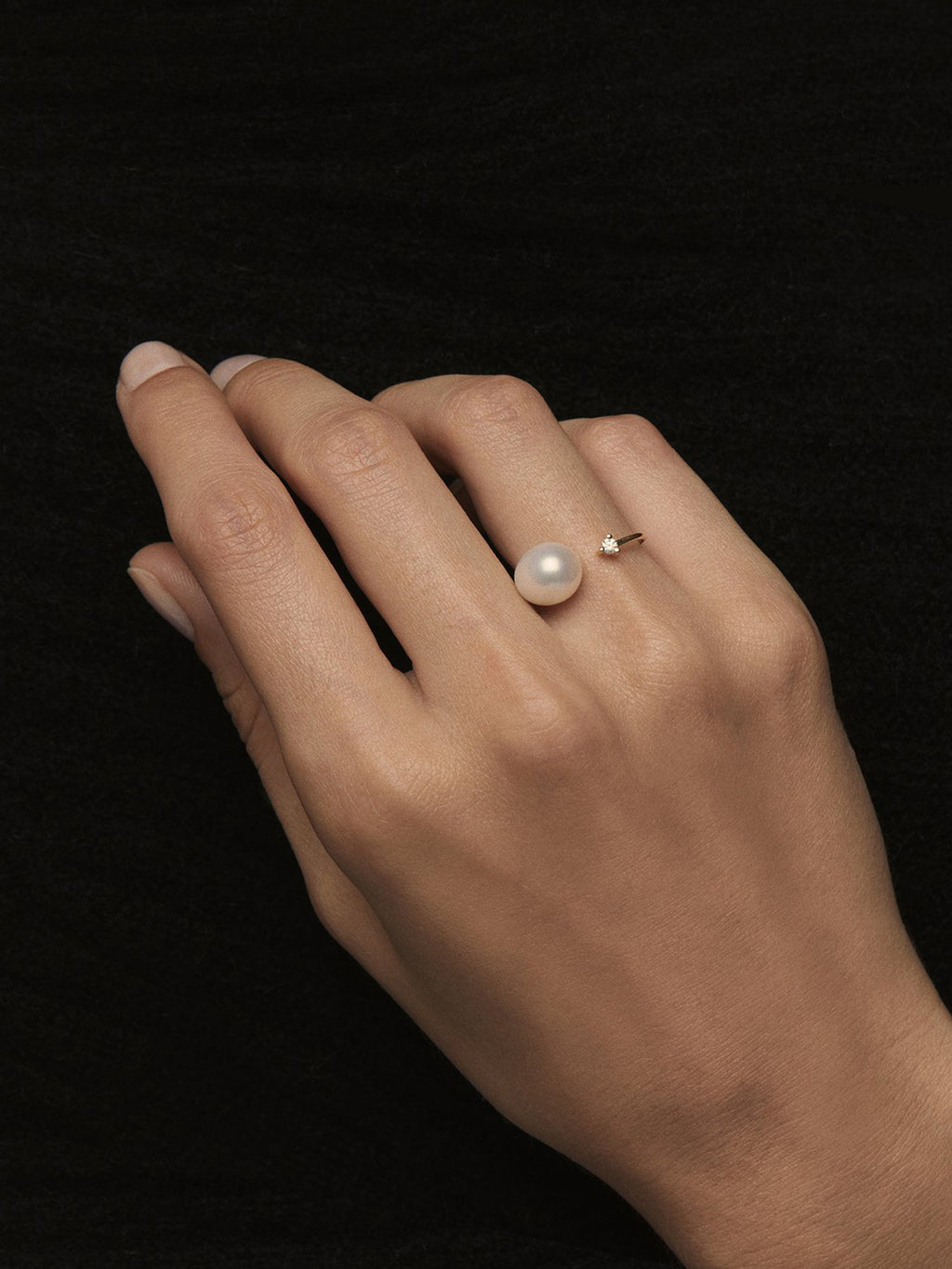 Sea of Beauty Collection. Open Diamond and White Drop Pearl Ring