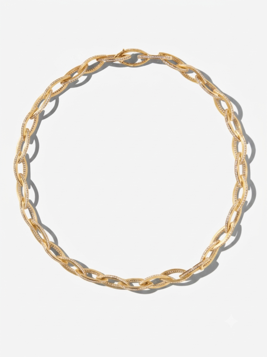 XVIII. 18kt Yellow Gold Grande Marquise Link Channel Diamond Necklace