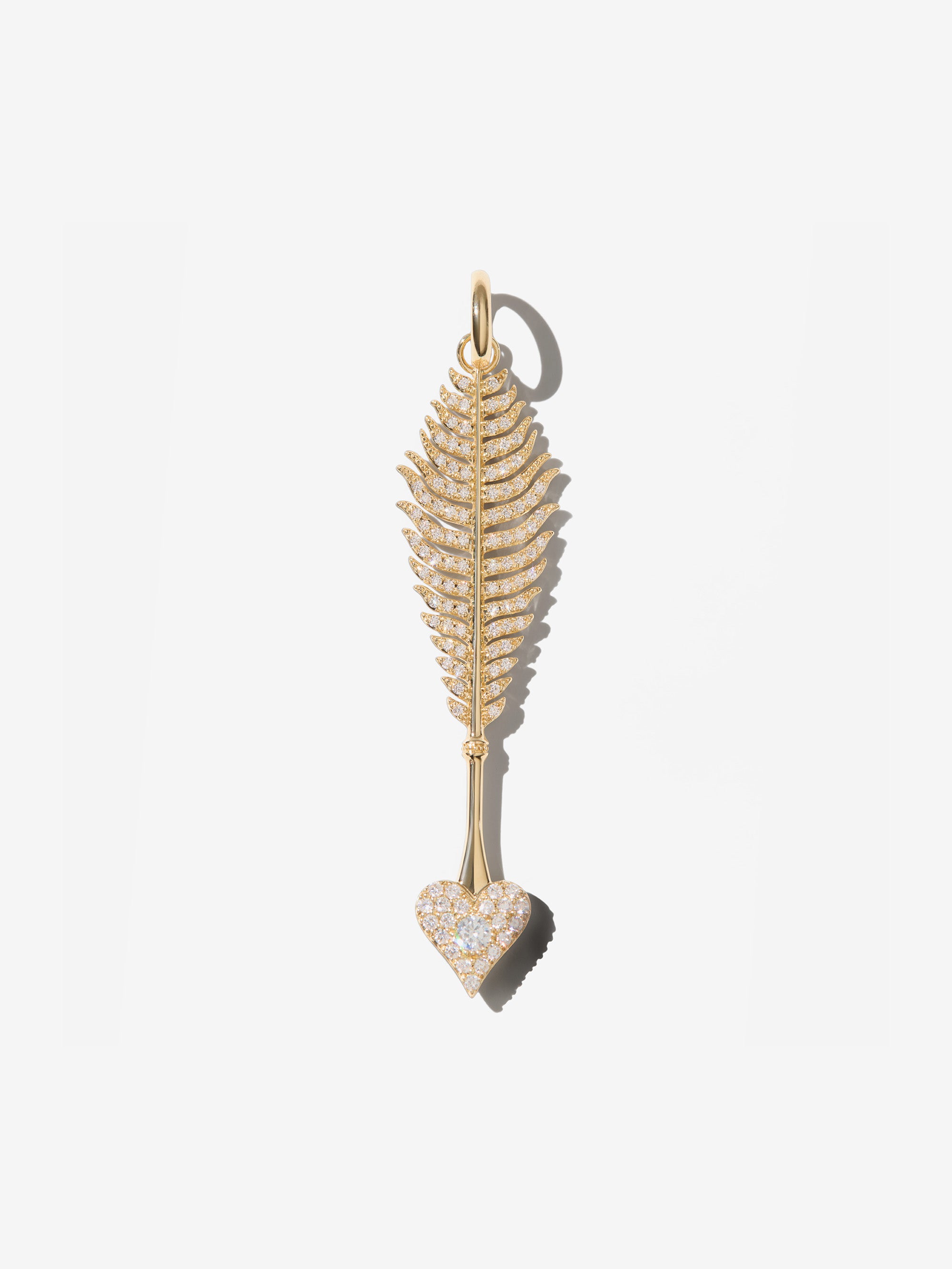 9-10X XVIII. Grande Gold Diamond Feather Heart Charm