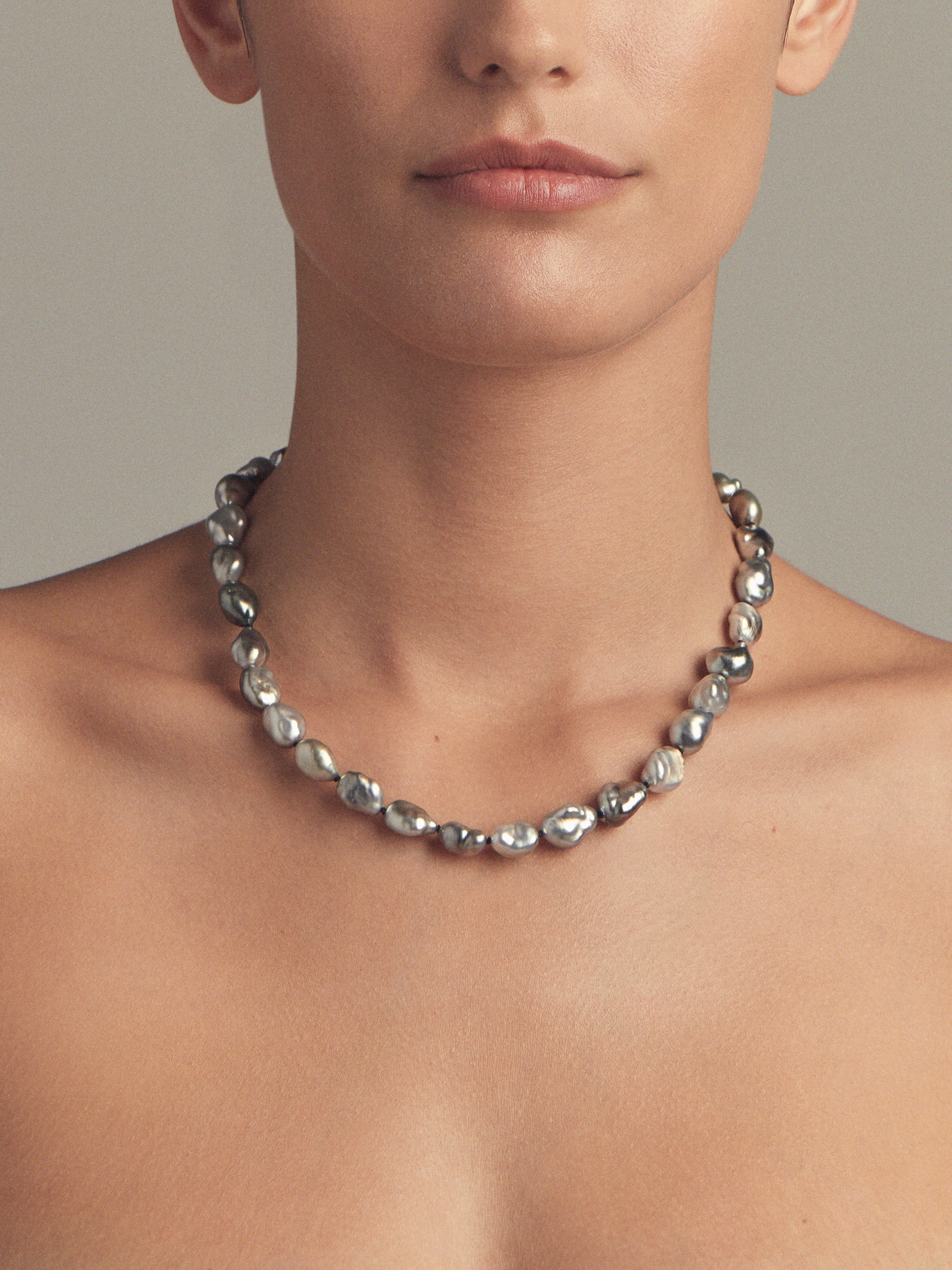 ST10 Large Grey Tahitian Keshi Pearl Necklace