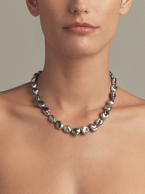 ST2 Large Black Tahitian Keshi Pearl Necklace