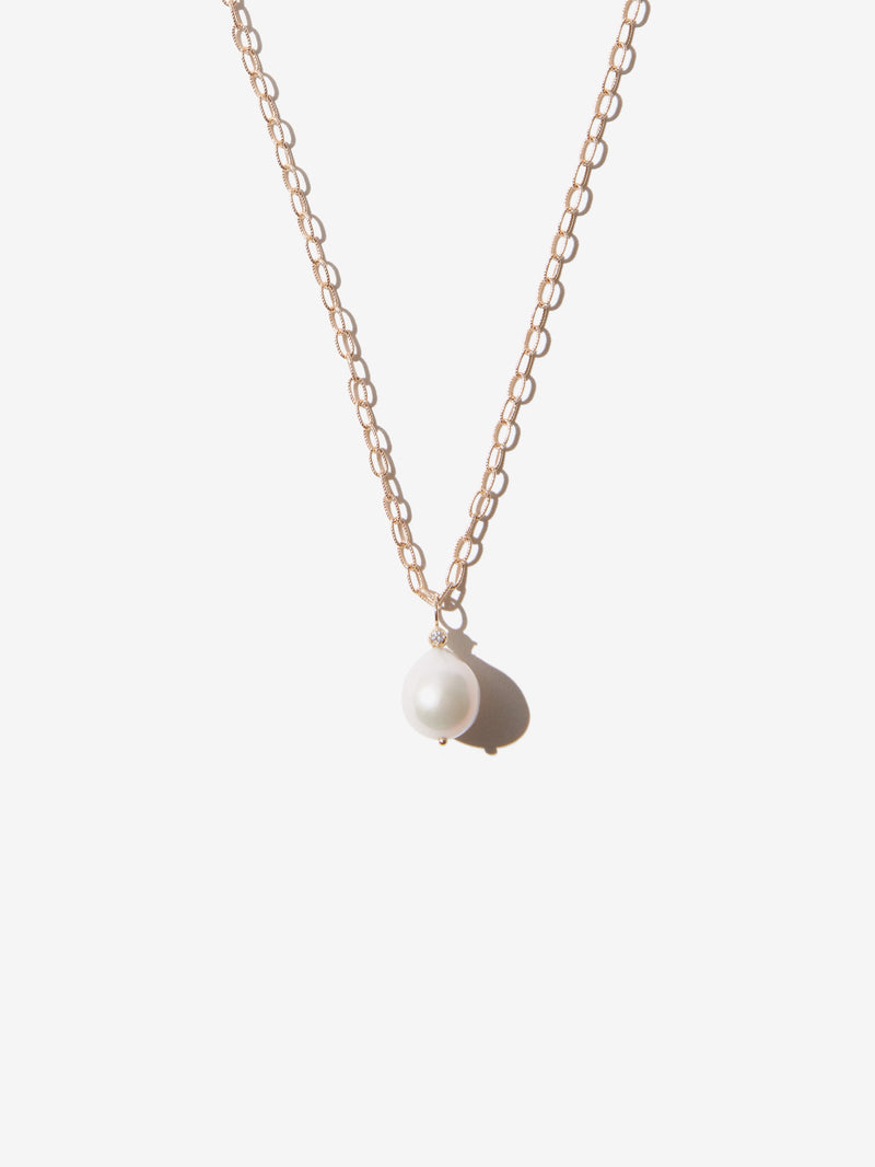 White Pearl with Diamond Charm Necklace BP16
