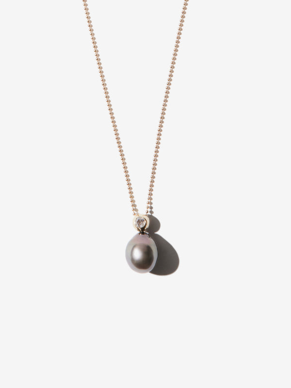Large Black Tahitian Pearl and Rosecut Diamond Slider Necklace BP30