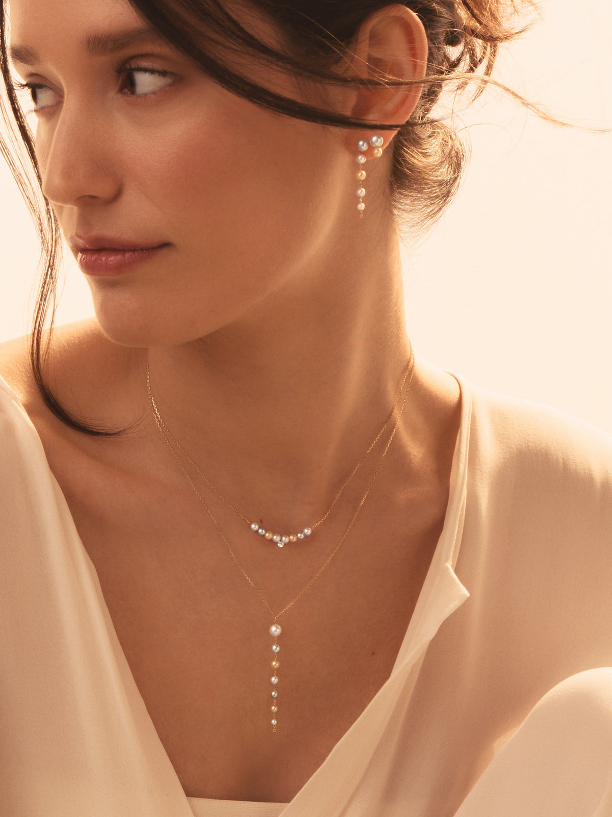 14kt Gold Kissing Grey And Gold Akoya Pearl Earring