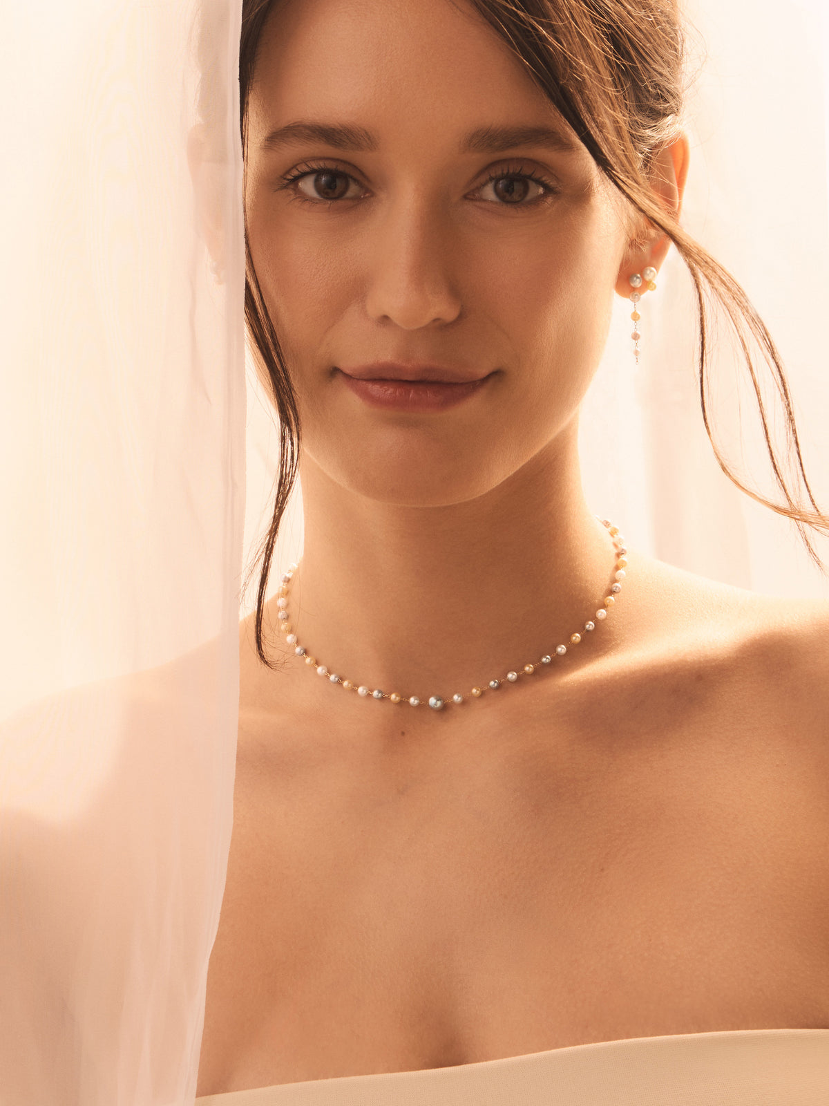 14kt Gold White Grey and Gold Akoya All Around Multi Pearl Necklace