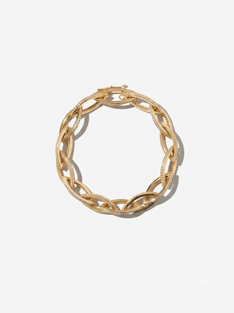 XVIII. 18kt Yellow Gold Marquise Link With Channel Diamond Bracelet