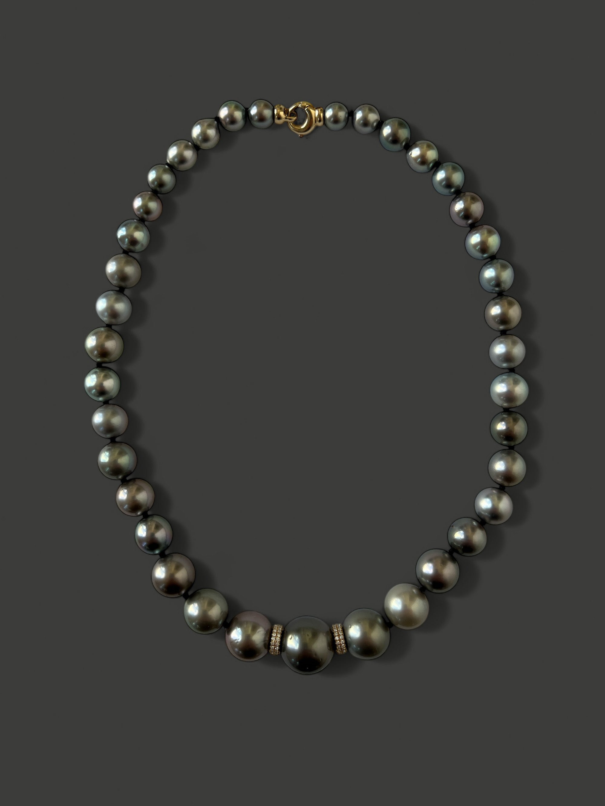FN18 Cascading Black Tahitian Pearl and Diamond Ring Necklace