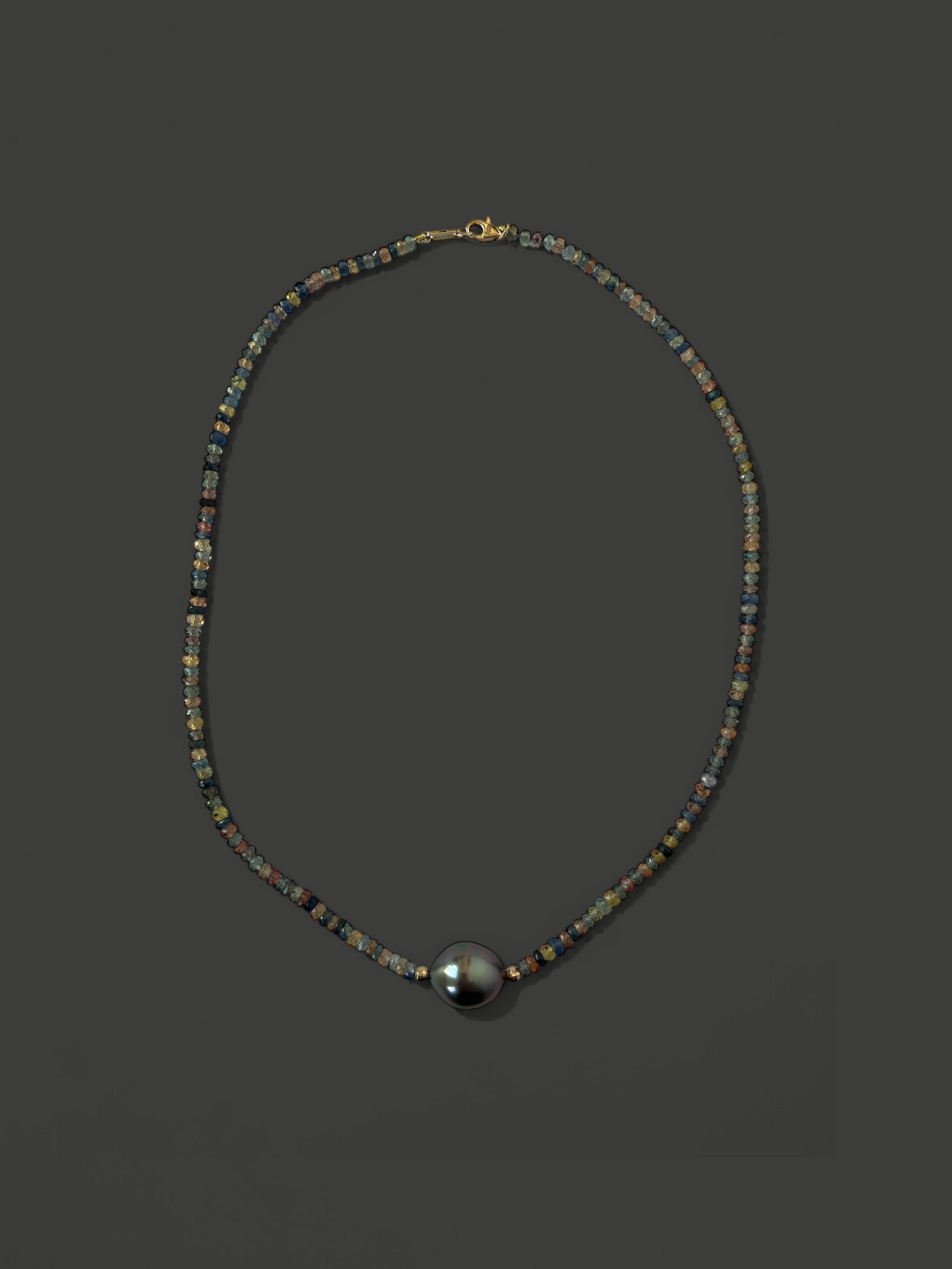 FN29 Multi Color Sapphire and Black Tahitan Pearl Necklace