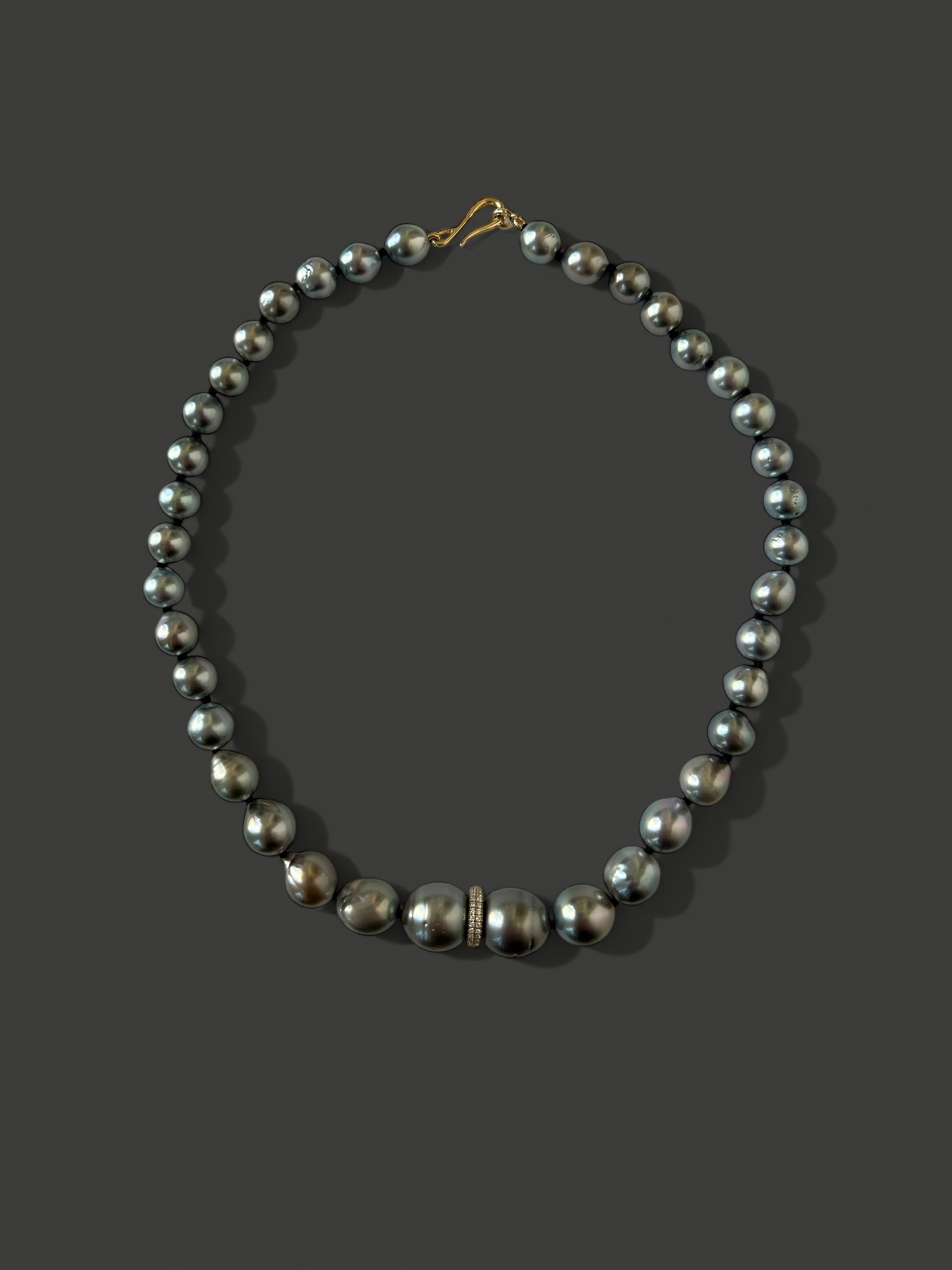 FN36 Cascading Dark Gray Tahitian Pearl and Diamond Necklace