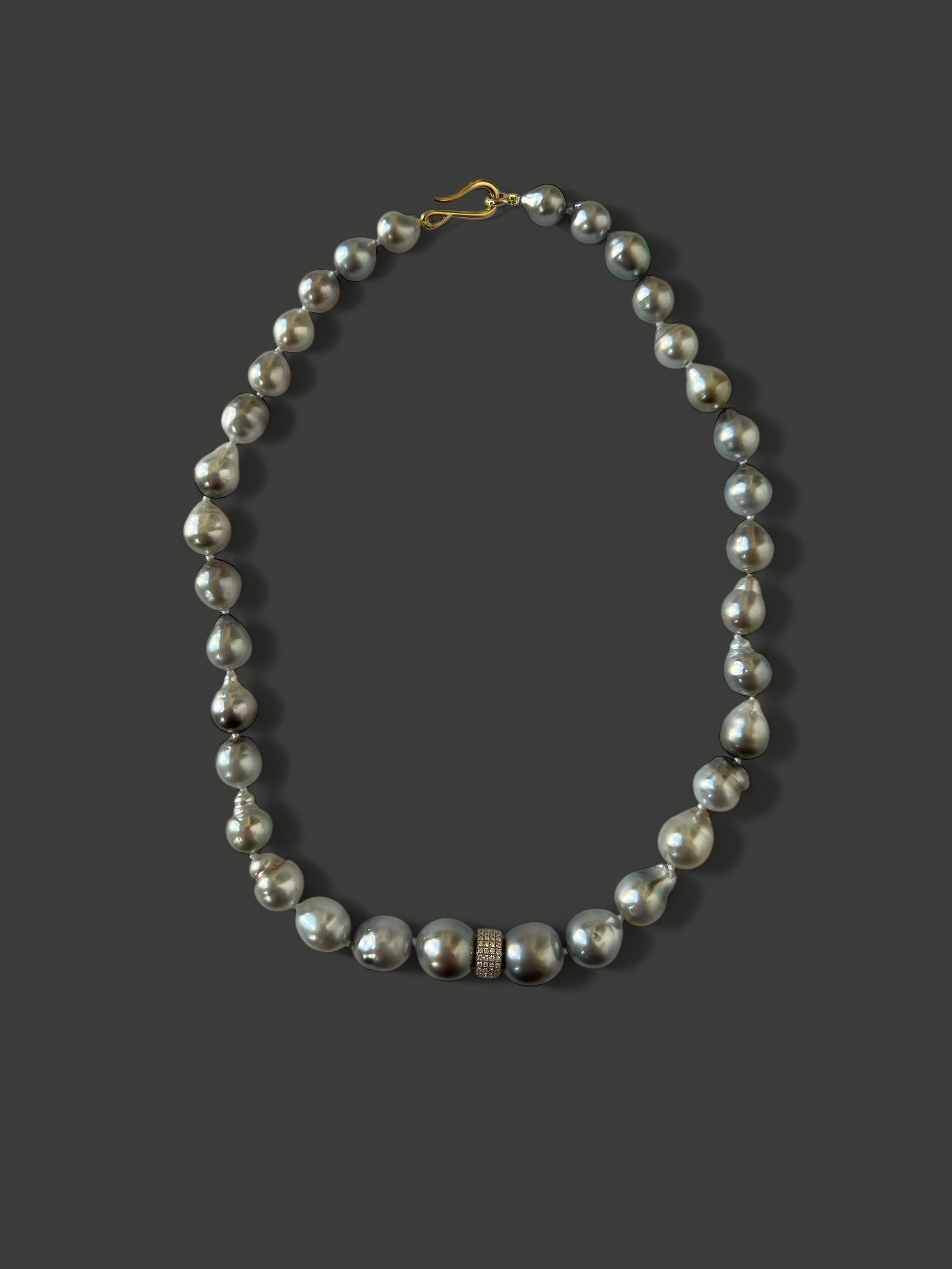 FN38 Cascading Light Grey Tahitian Pearl and Diamond Necklace