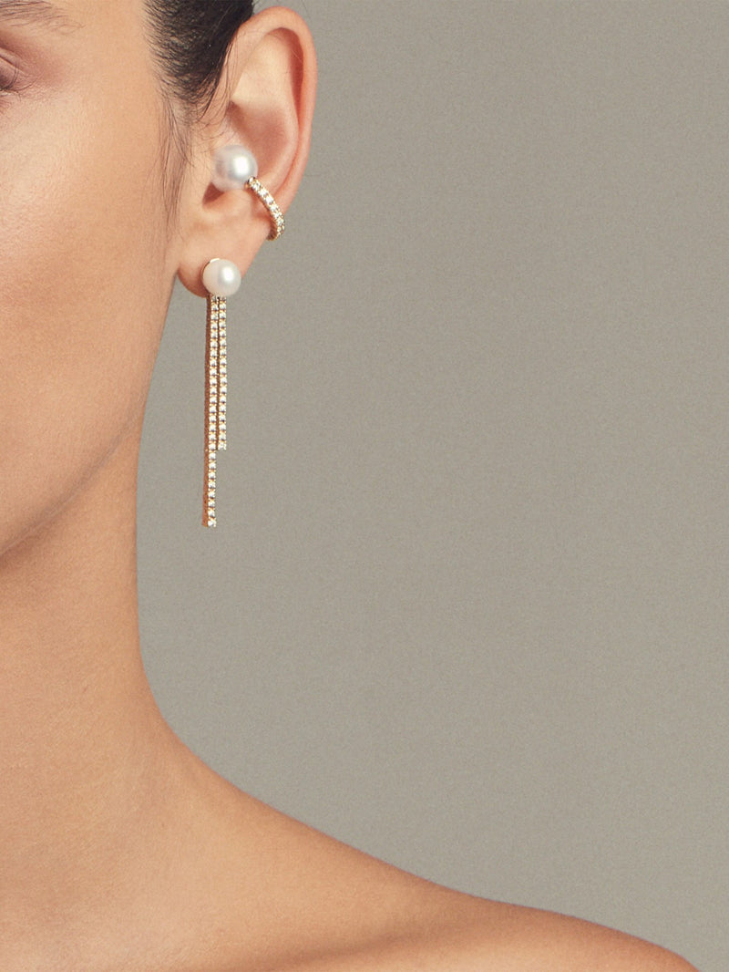 PE10 Prive Collection. Akoya Pearl with Double Strand Diamond Earrings