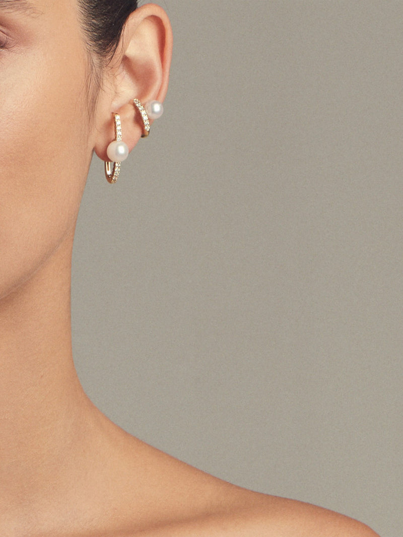 PE11 Prive. Akoya Pearl Diamond Bar Earrings