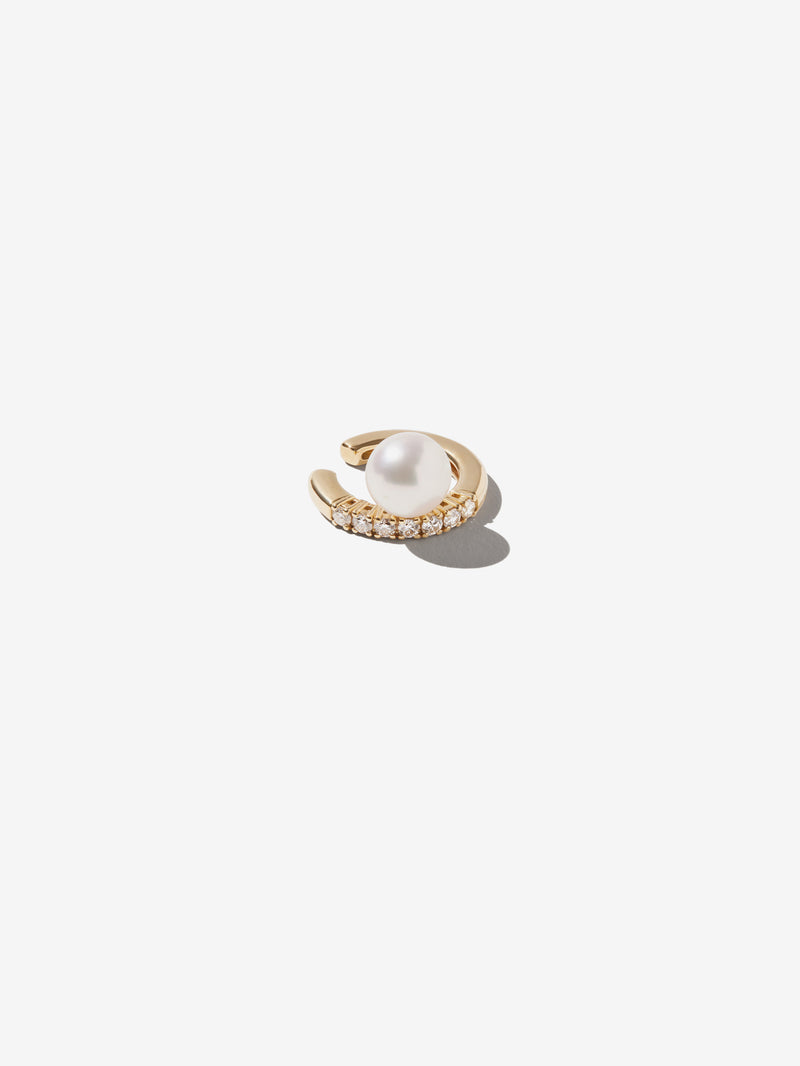 Prive Collection. Offset Akoya Pearl with Diamond Ear Cuff PE5