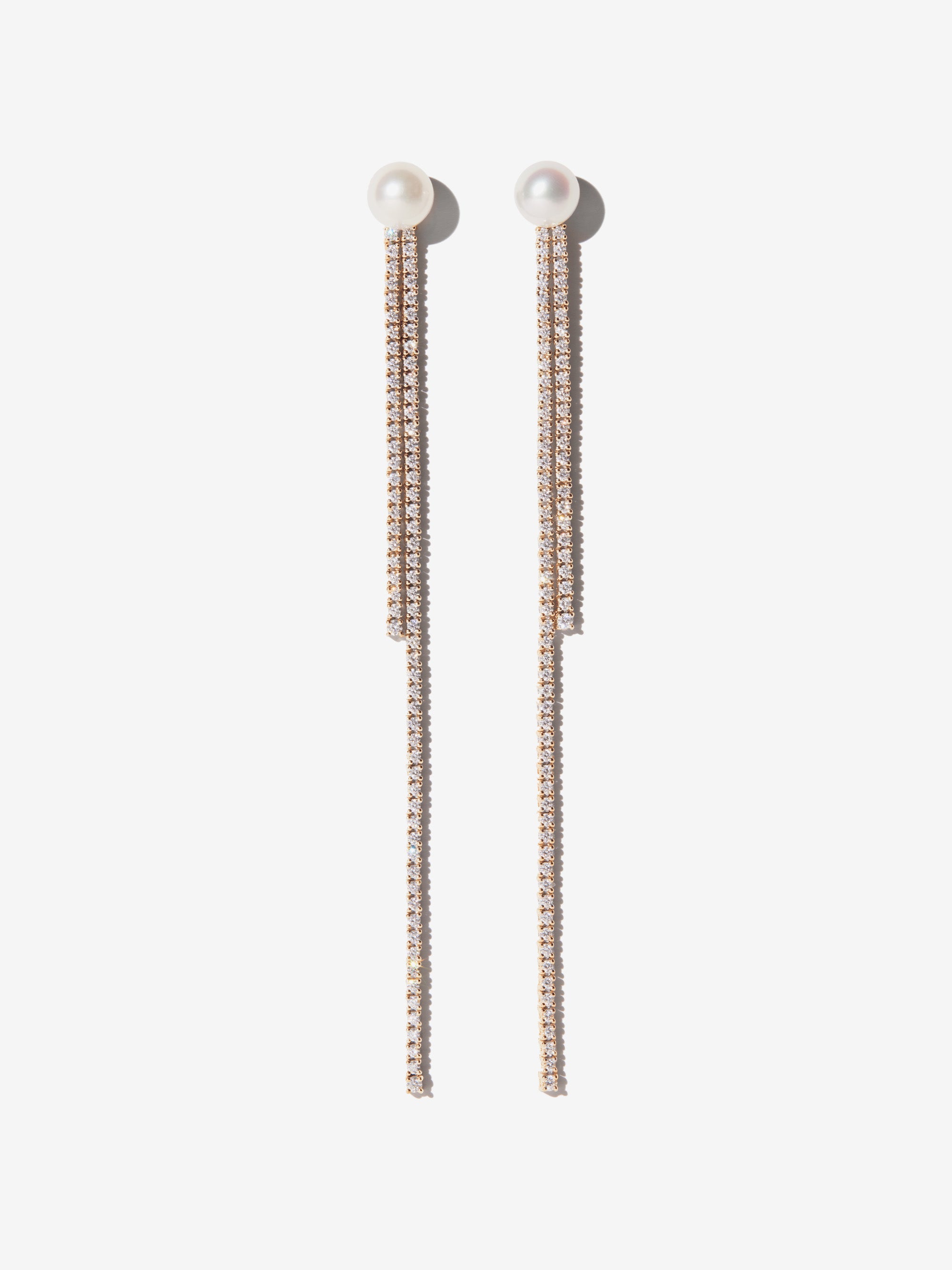 PE9 Prive. Akoya Pearl with Long Double Strand Diamond Earrings