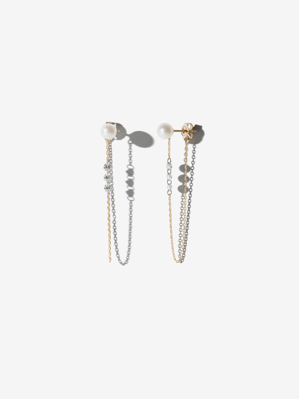 SBE390 Sea of Beauty. Pierced Diamond and Pearl Chain Earrings