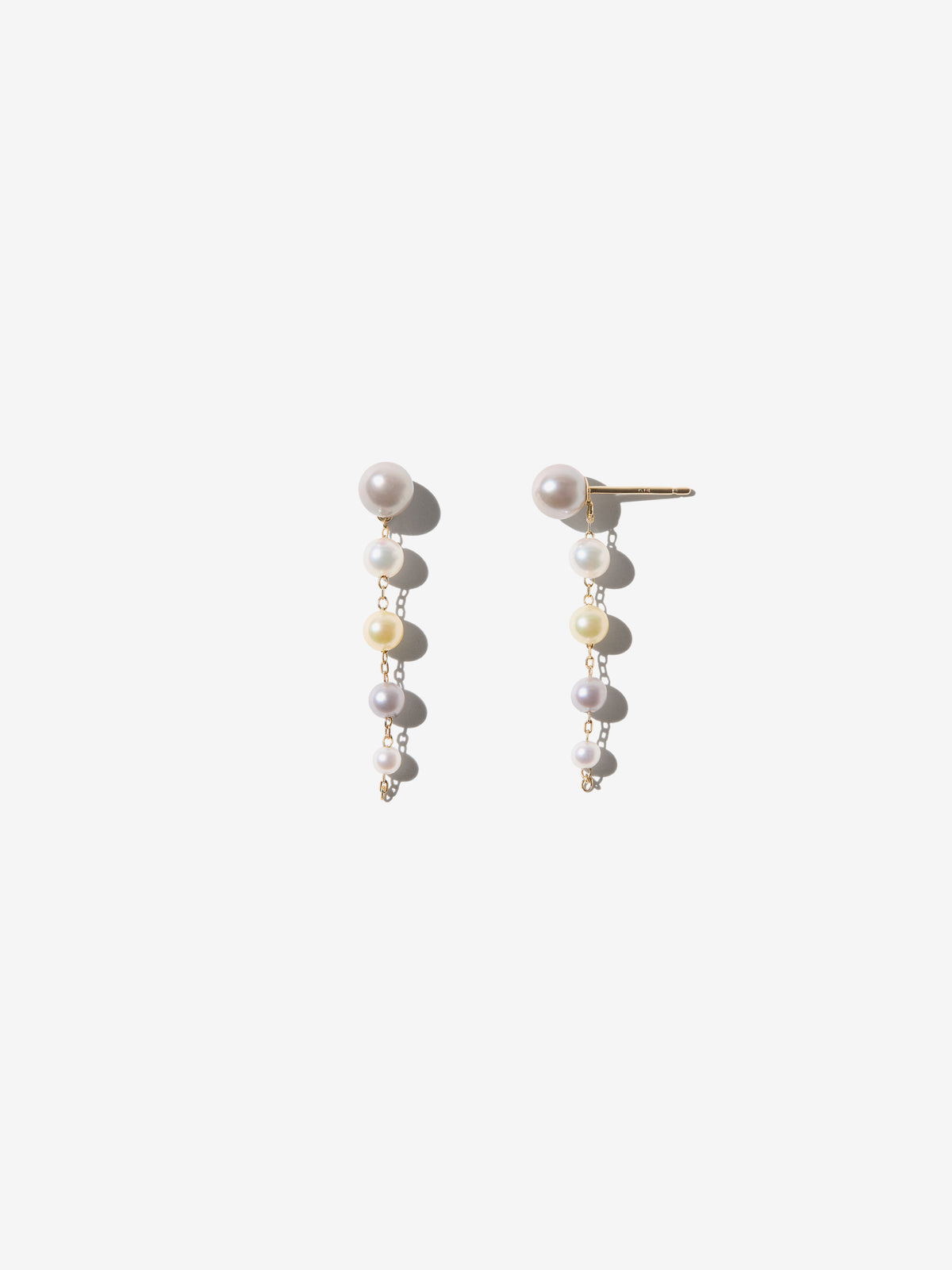 14kt Gold White Grey and Gold Cascading Short Akoya Pearl Earring