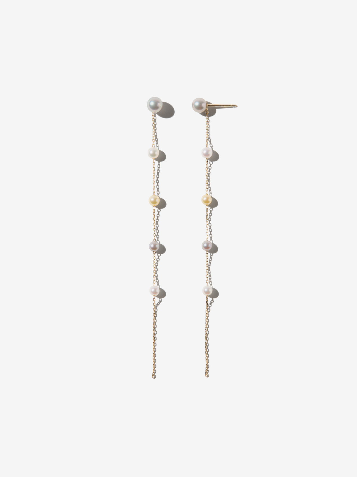 14kt Gold White Grey and Gold Akoya Pearl Long Chain Earring