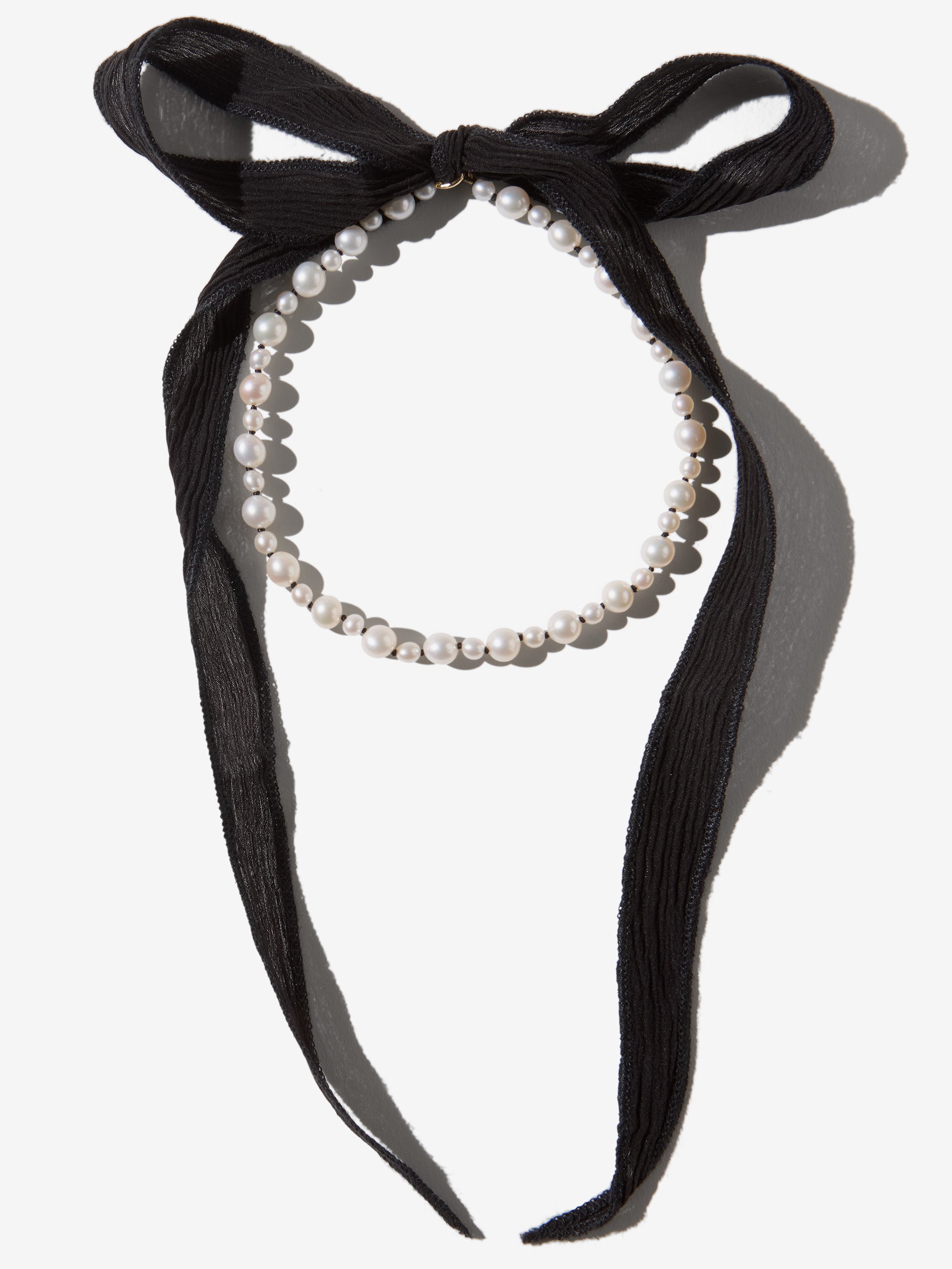 SBN326 Sea of Beauty. Multi Knotted Pearl and Black Silk Necklace