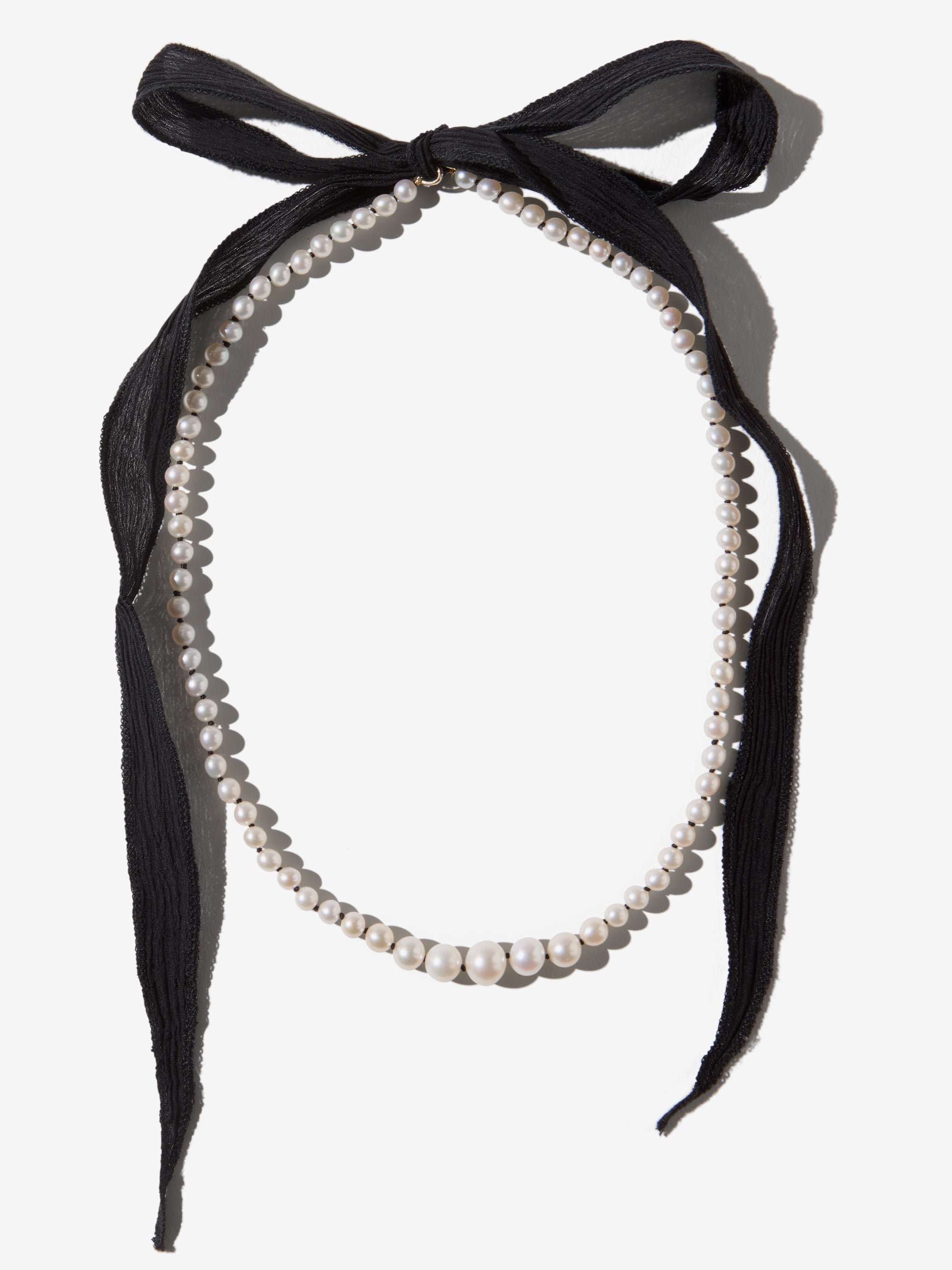 SBN328 Sea of Beauty. Long Cascading Knotted Pearl and Silk Necklace